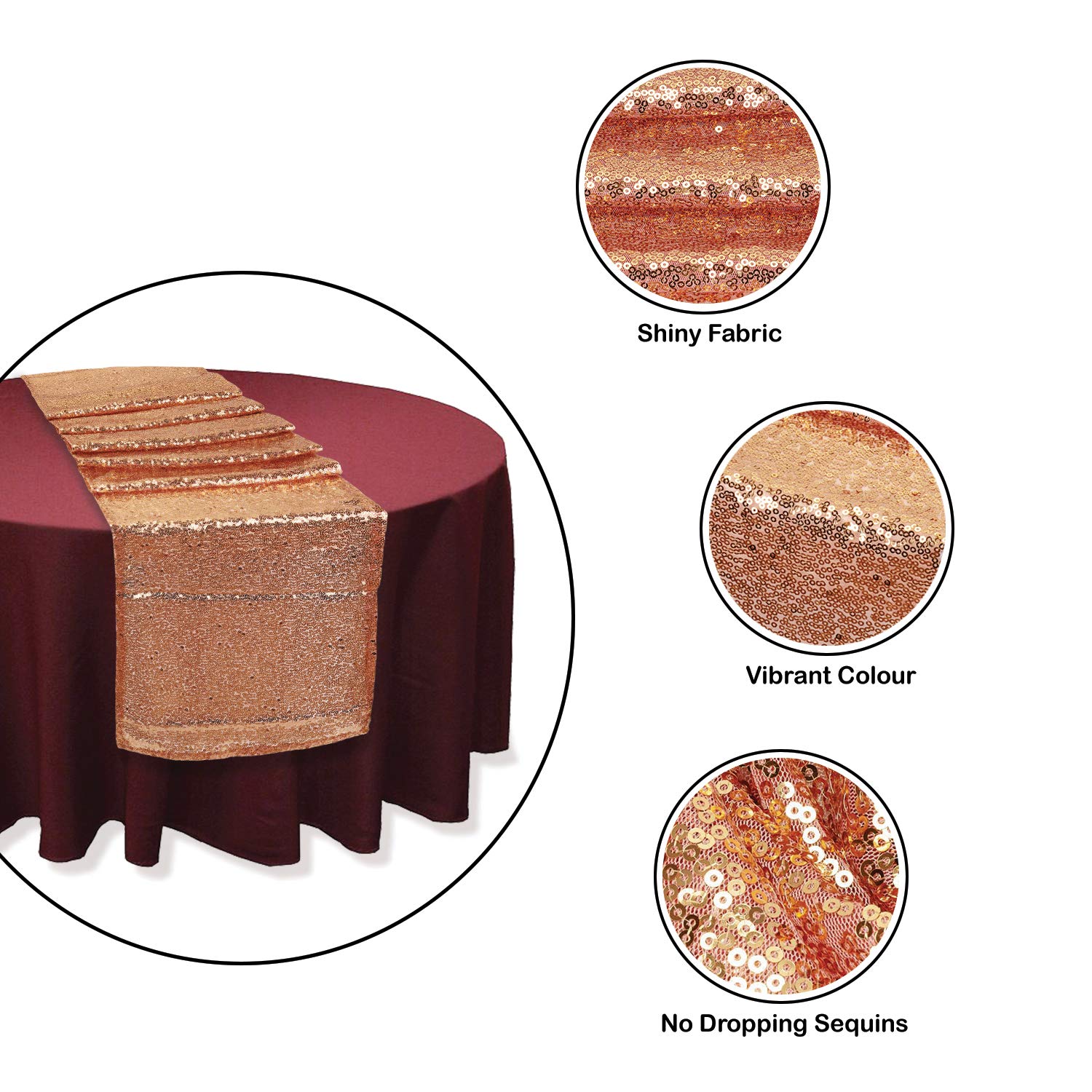 Trimming Shop 11x108 Inch Shimmer Sequin Table Runner Glitter Table Runner Overlay Sequin Table Linen Fabric for Dining Party Wedding Reception Banquet Table Decoration, Peach, 5pcs