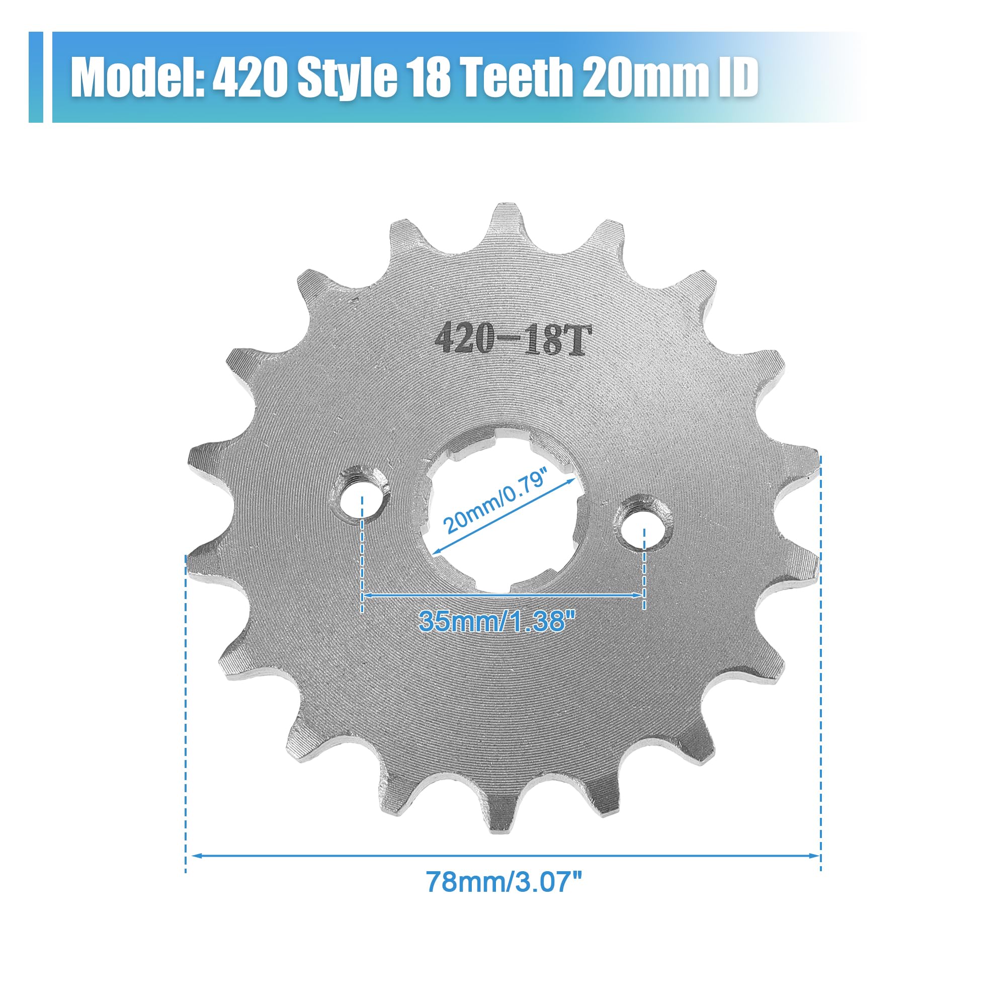 QUARKZMAN Pignon Moteur Avant 1 Jeu Moto Tout-Terrain 18 Dents 20mm ID | Métal, 78x6mm, Entraxe 35mm, Vis M6x1.0, Compatible Tout-Terrain, ATV, Go Kart, Quad