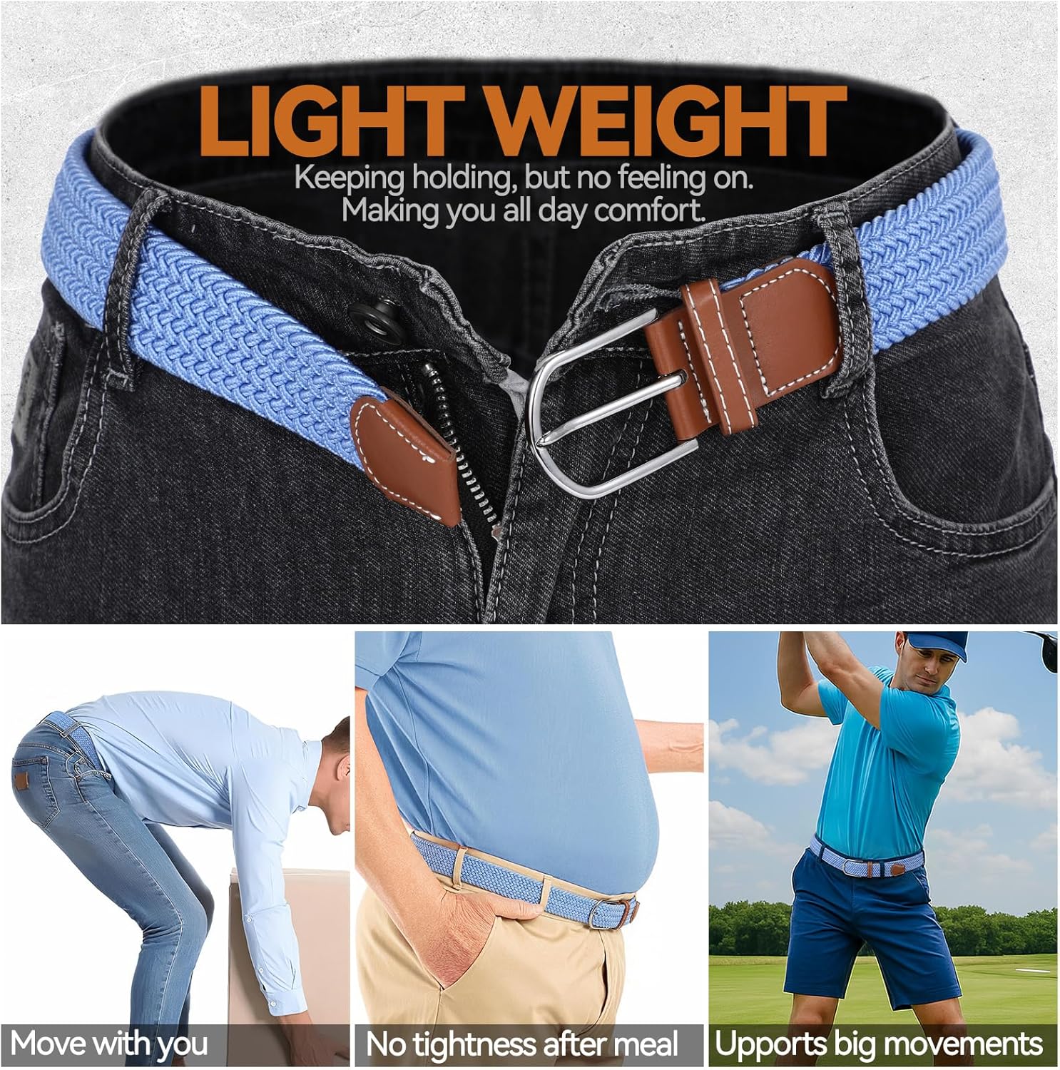 XZQTIVE Braided Belt Stretch Belt for Men and Women Multicolored Woven Golf Belt Elastic Jean Belts - Image 7