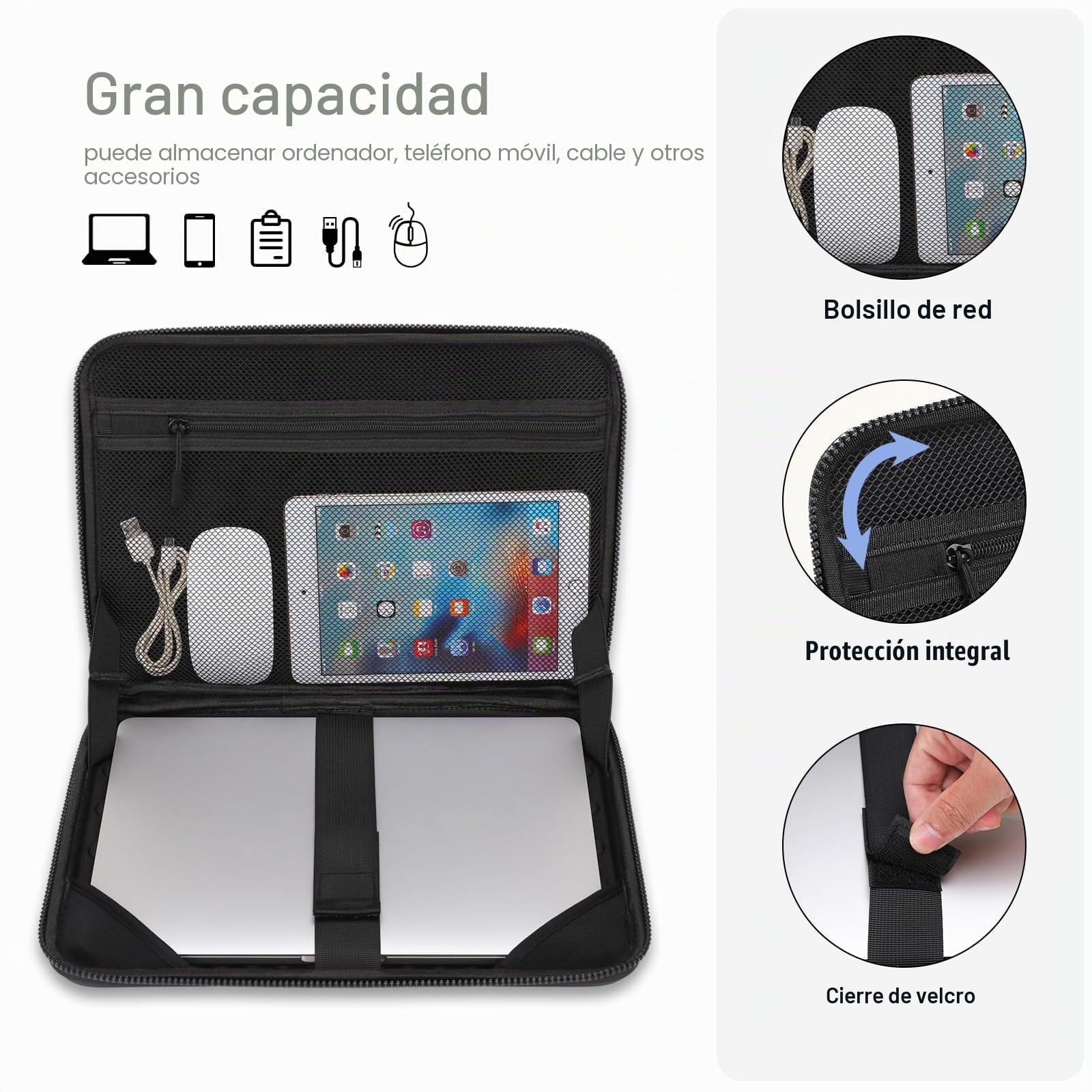 MOSISO 13 a 14 Pulgadas Funda Portátil, 13 3 Pulgadas Waterproof Shockproof Ordenador Bolsa Compatible con MacBook HP DELL, Simétrica Trapezoidal EVA Transporte Laptop Bolsa con Asa,Negro