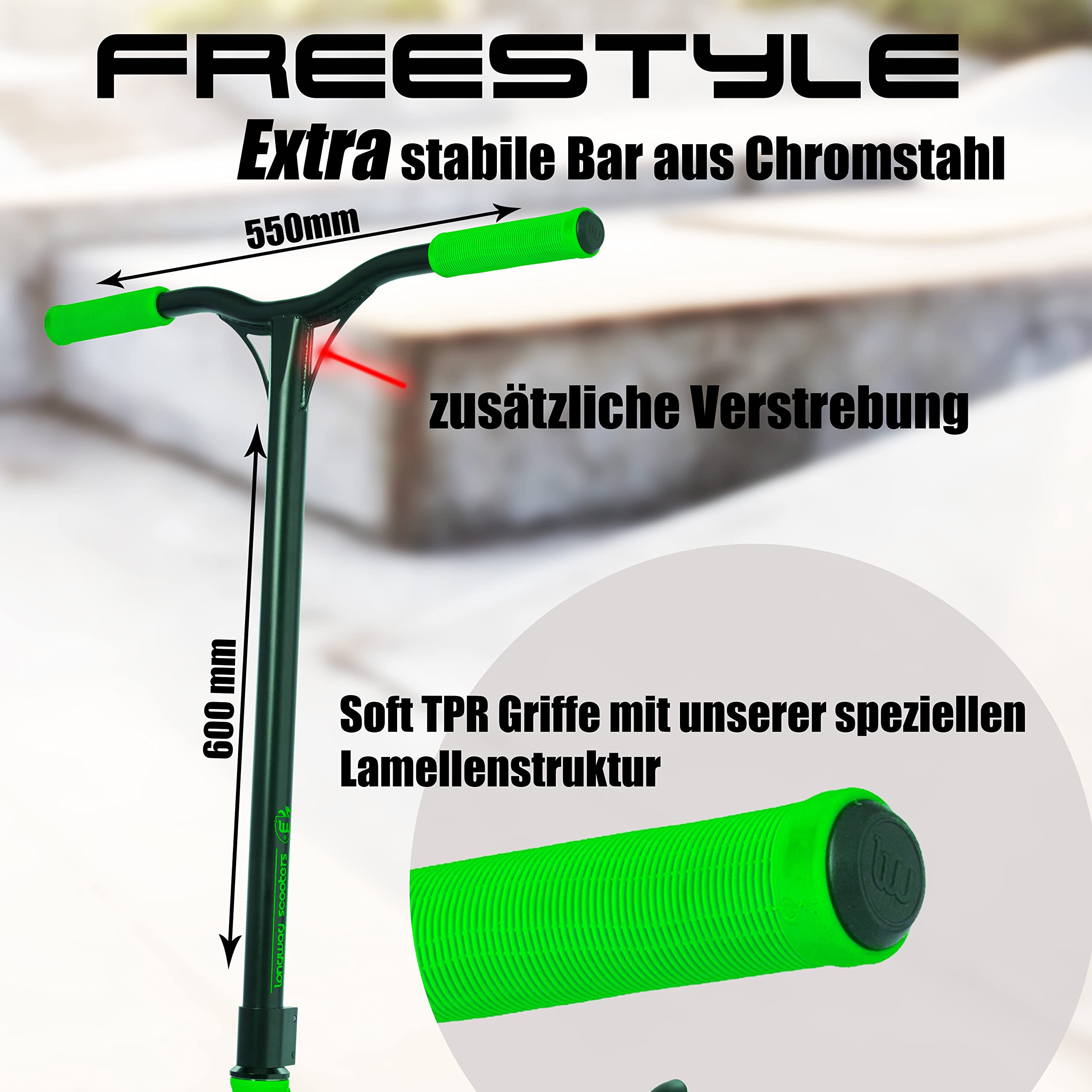 Longway Stunt Scooter – Summit – High End Profi StuntScooter, 6061 T6 Alu, cuscinetti a sfera ABEC 9, ruote da 110 mm con alluminio core, monopattino, scooter, scooter trick Scooter per bambini, ragazzi e professionisti, verde