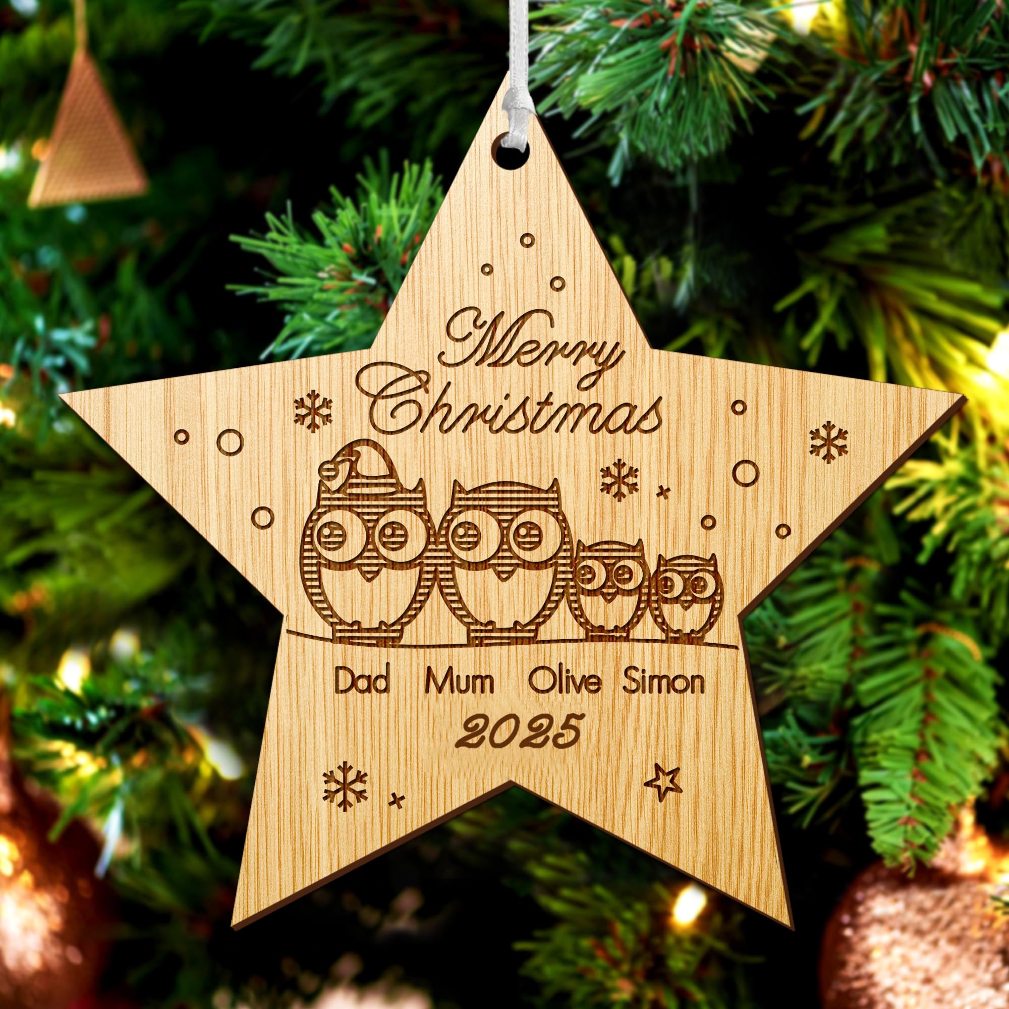 Personalised Merry Christmas Bauble Engraved Wooden Xmas Tree Ornaments Gift for Family Baby Home Girls Mom with Any Name Decoration at 2025 (Star)
