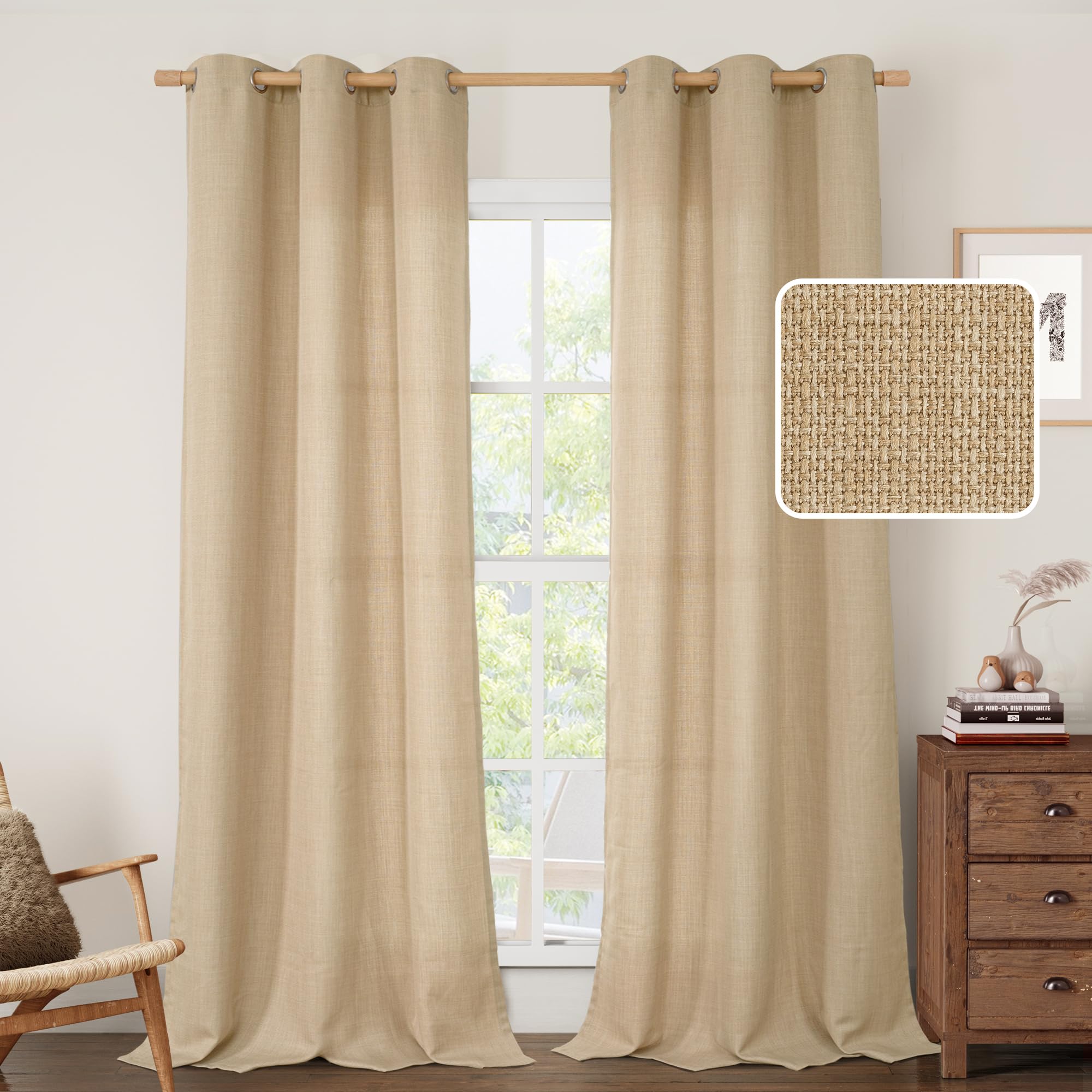 LAMIT Light Filtering Natural Linen Curtains for Living Room 84 Inch Length