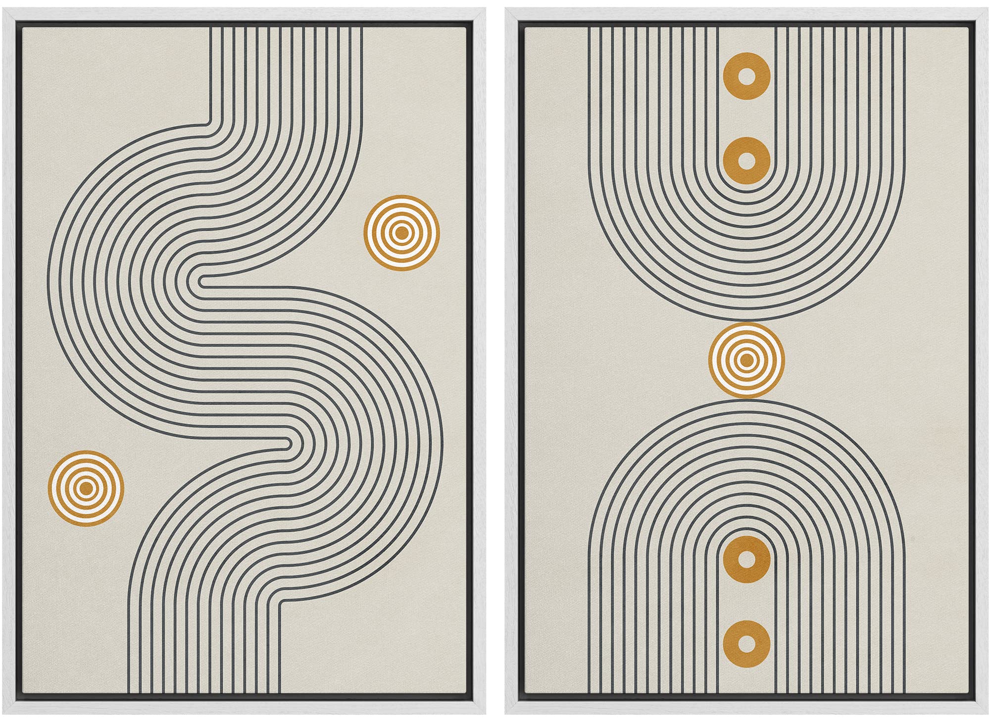 IDEA4WALL Oprawiony wydruk na płótnie sztuka ścienna zestaw geometryczny z połowy wieku żółte czarne spirale natura dzika ilustracje sztuka nowoczesna rustykalna dekoracja do salonu, sypialni, biura L - 40 cm x 61 cm biały