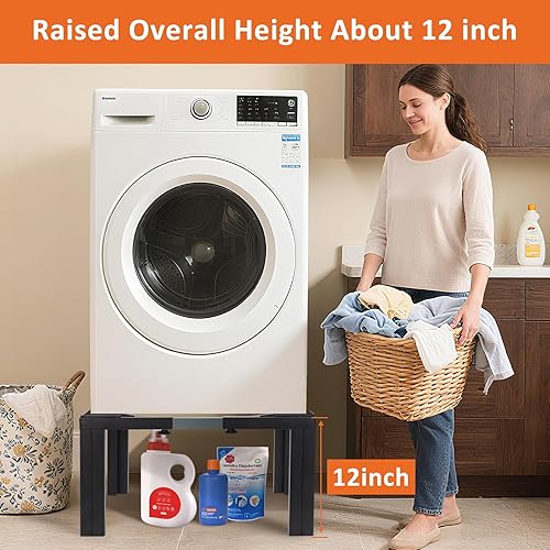 Miniatura 3 de Nefish Pedestal de acero para lavandería de altura de 12 pulgadas, pedestales de lavadora resistente, base de refrigerador ajustable con 4 pies