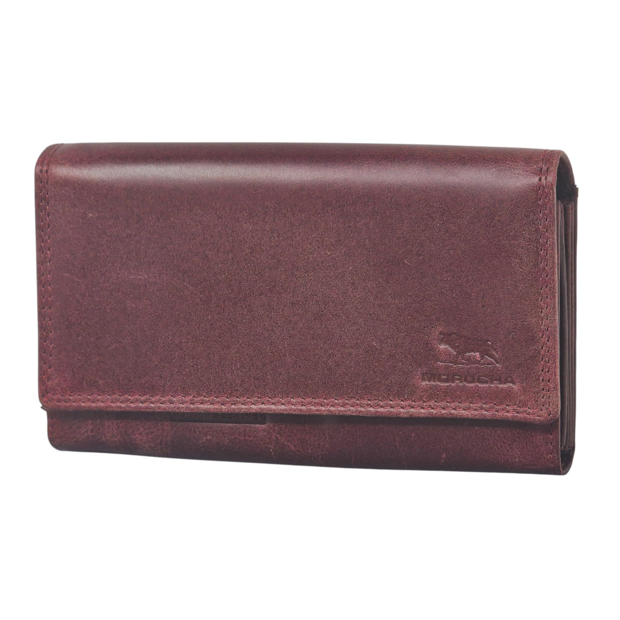 MORUCHA Portefeuille en cuir véritable pour femme avec blocage RFID, haute capacité M90, bordeaux,