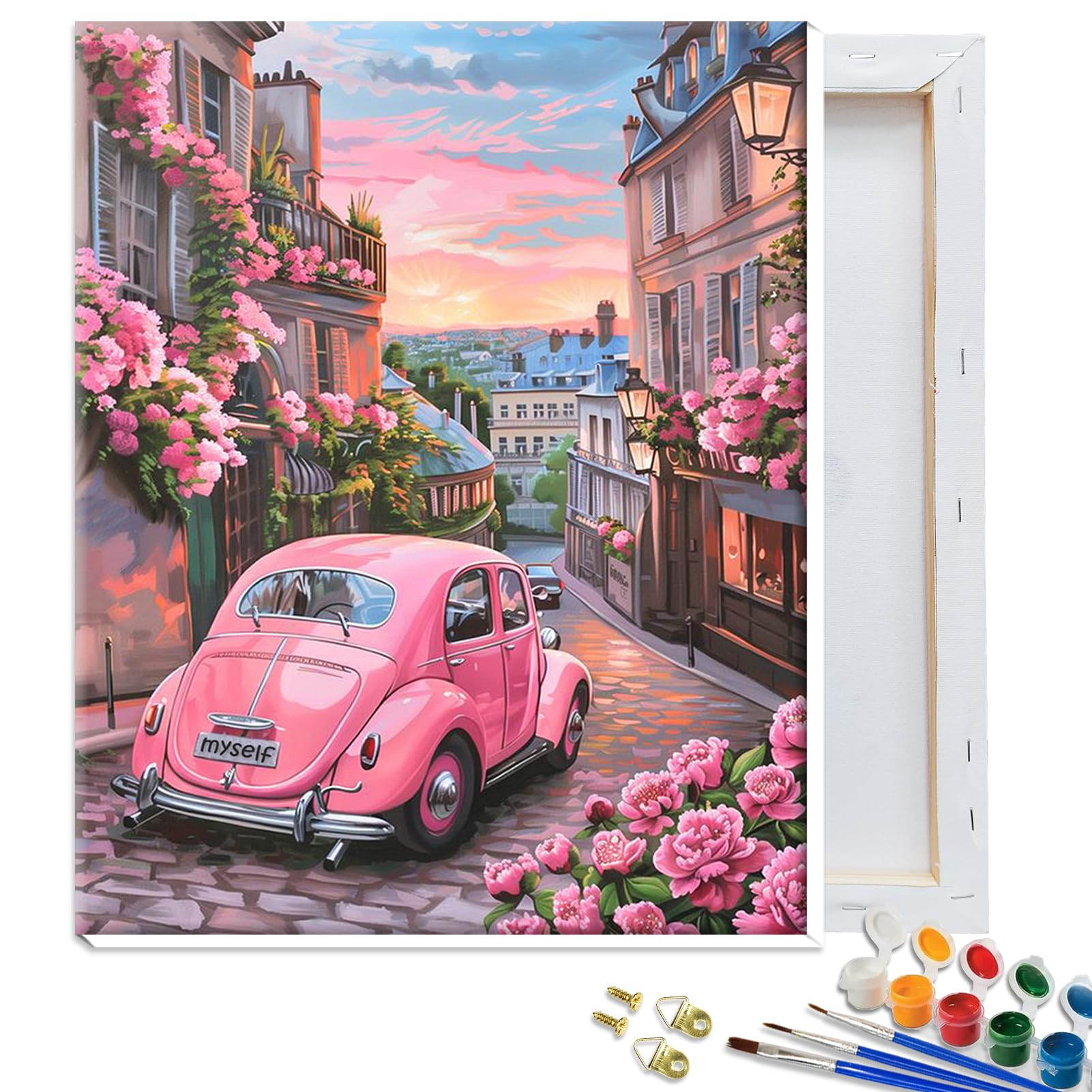 JATOK Paint by Numbers Kits for Adults, Painting Kits for Beginners On Clear Colored Canvas, Easy DIY Acrylic Pigment Drawing Paintwork for Home Wall Decor, Car 30x40CM/12x16in (with Frame