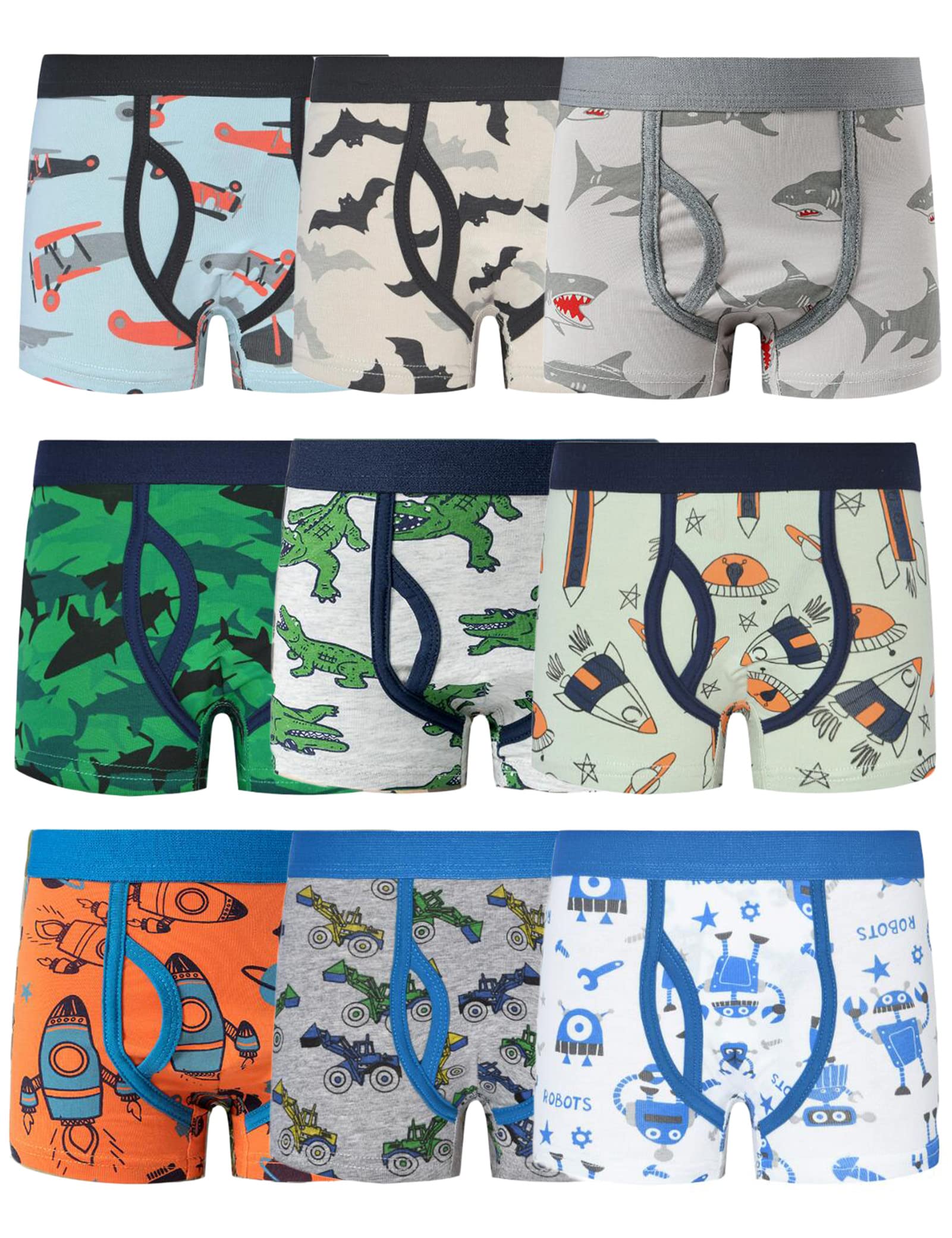 Kiench Boys Boxer Briefs Cotton 9-Pack Toddler Underwear with Open Fly