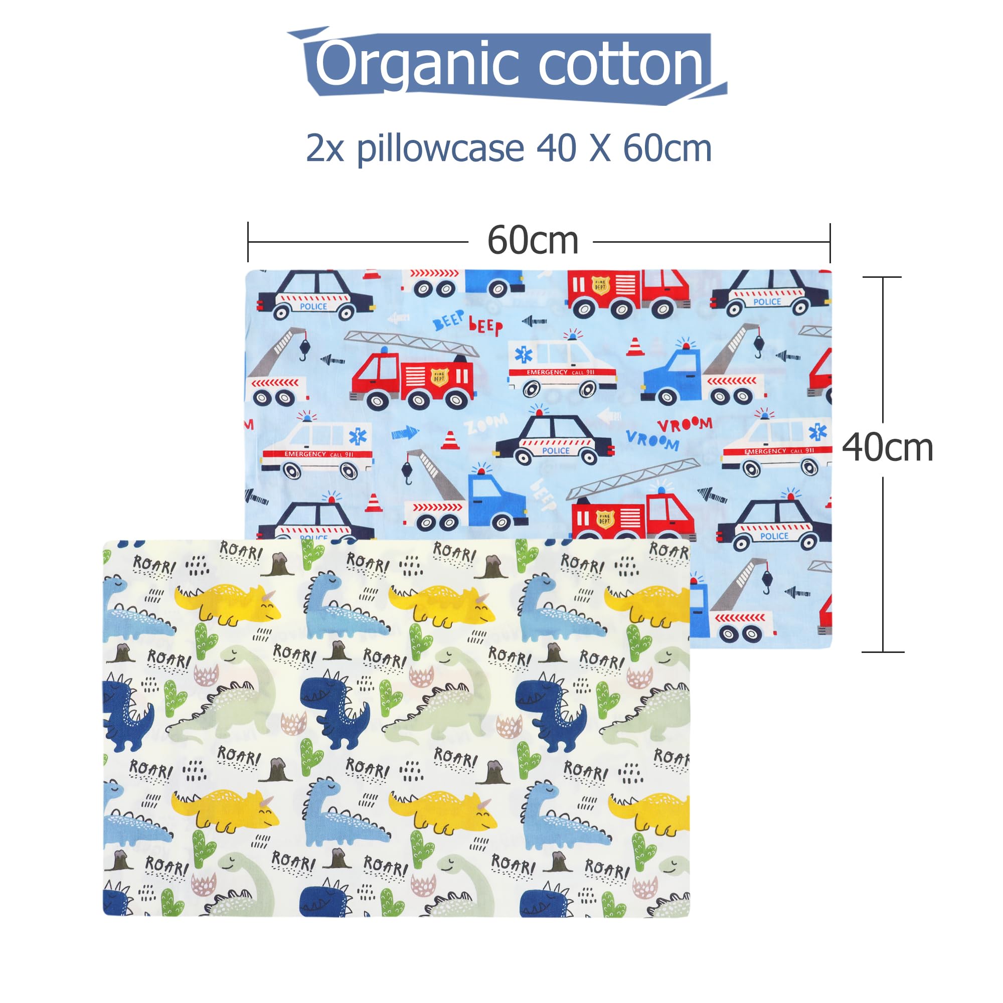 Juego de 2 Fundas de Almohada para Niños, 100% Algodón, 40 x 60 cm, Suave y Transpirable, para Bebés, con Cierre de Sobre