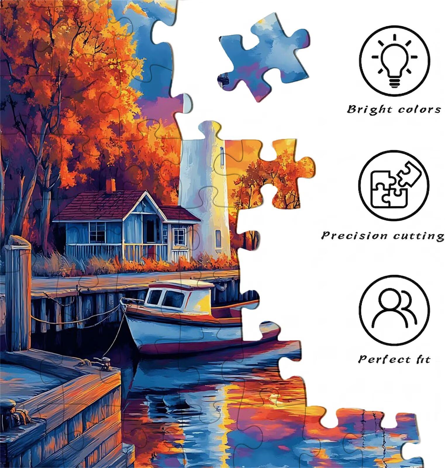Puzzle 1500 Teile, Holzpuzzle Erwachsene - Impossible Puzzle 87 x 57 cm niffliges Denkspiel & Denksport für Frauen & Männer, Familienspiel, Geschenk für Frauen Sonnenuntergang Leuchtturm-2 w0-511