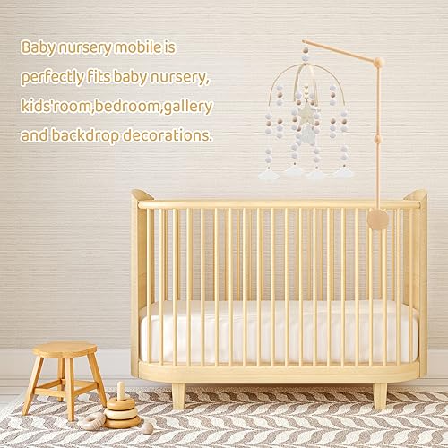 Miniatura 6 de Móvil para cuna, móvil neutro para cuna, móvil de cuna de cuentas de madera, móvil de bola de fieltro, móvil de techo móvil de pompón de bebé hecho