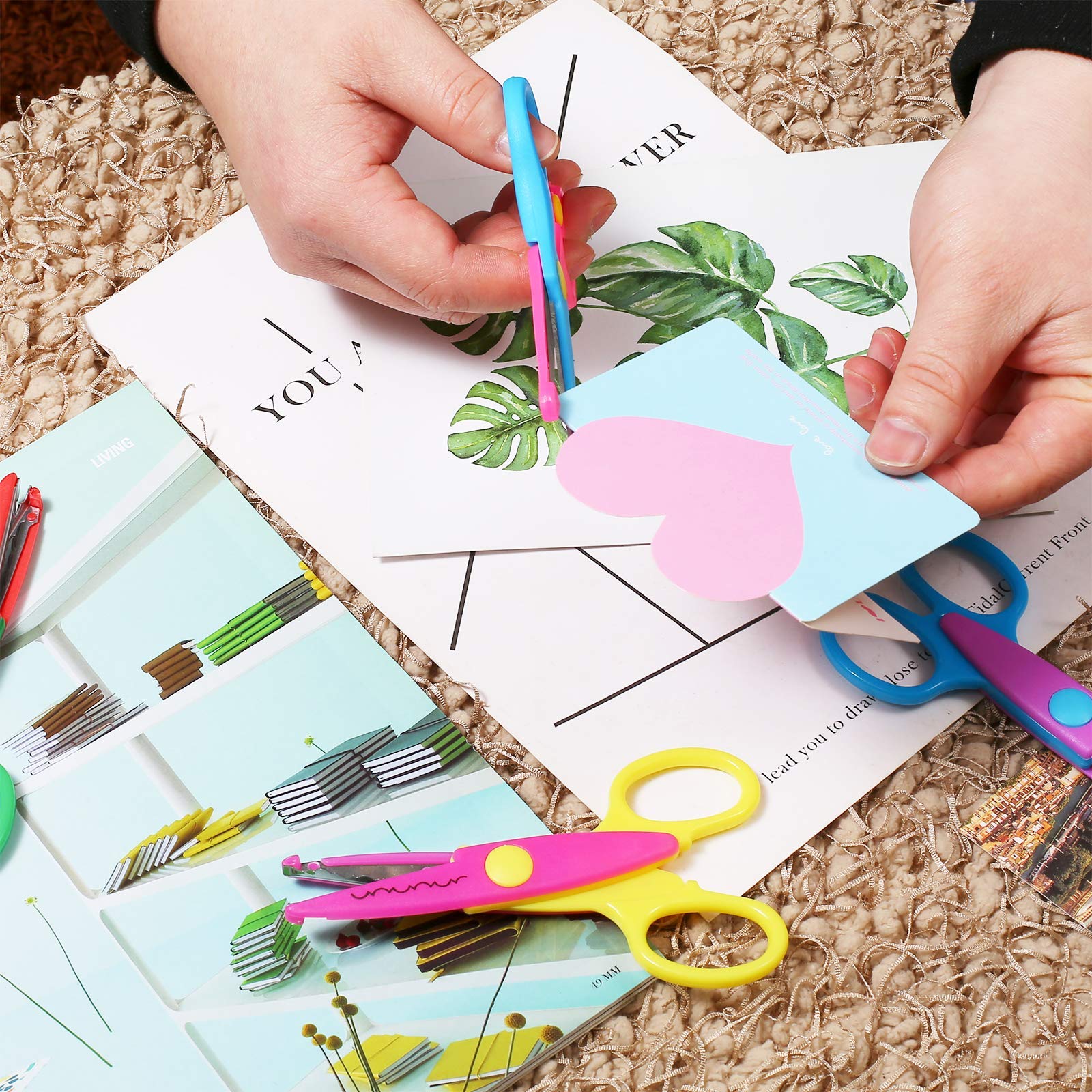 7 Pezzi Forbici di Sicurezza per Bambini - Addestramento Prescolare, Seghettate per Allenamento pre-Scolastico e Insegnamento Artistico
