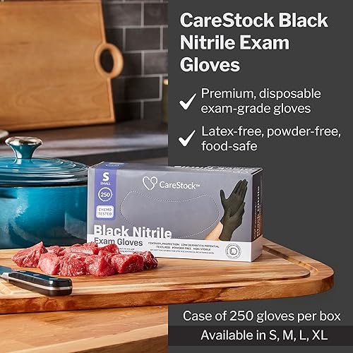 Miniatura 19 de CareStock Guantes negros de nitrilo medianos [250 unidades] – Guantes de examen desechables sin látex de 2 mil delgados para médicos, limpieza