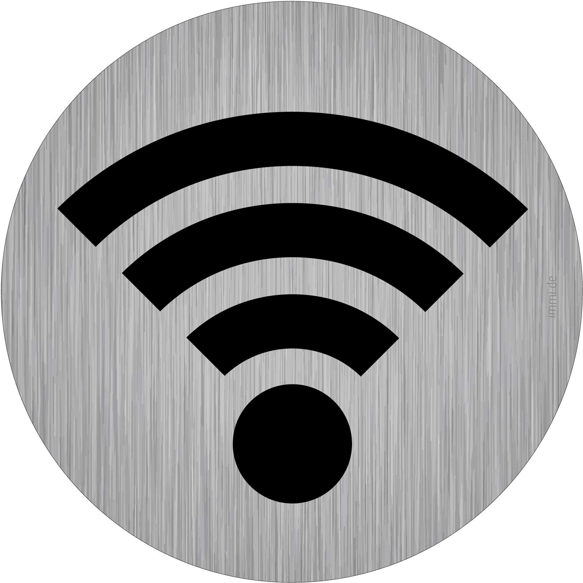 immi 4x WLAN/Wifi Schild, Aufkleber mit 95mmØ, rund, Edelstahl-Optik