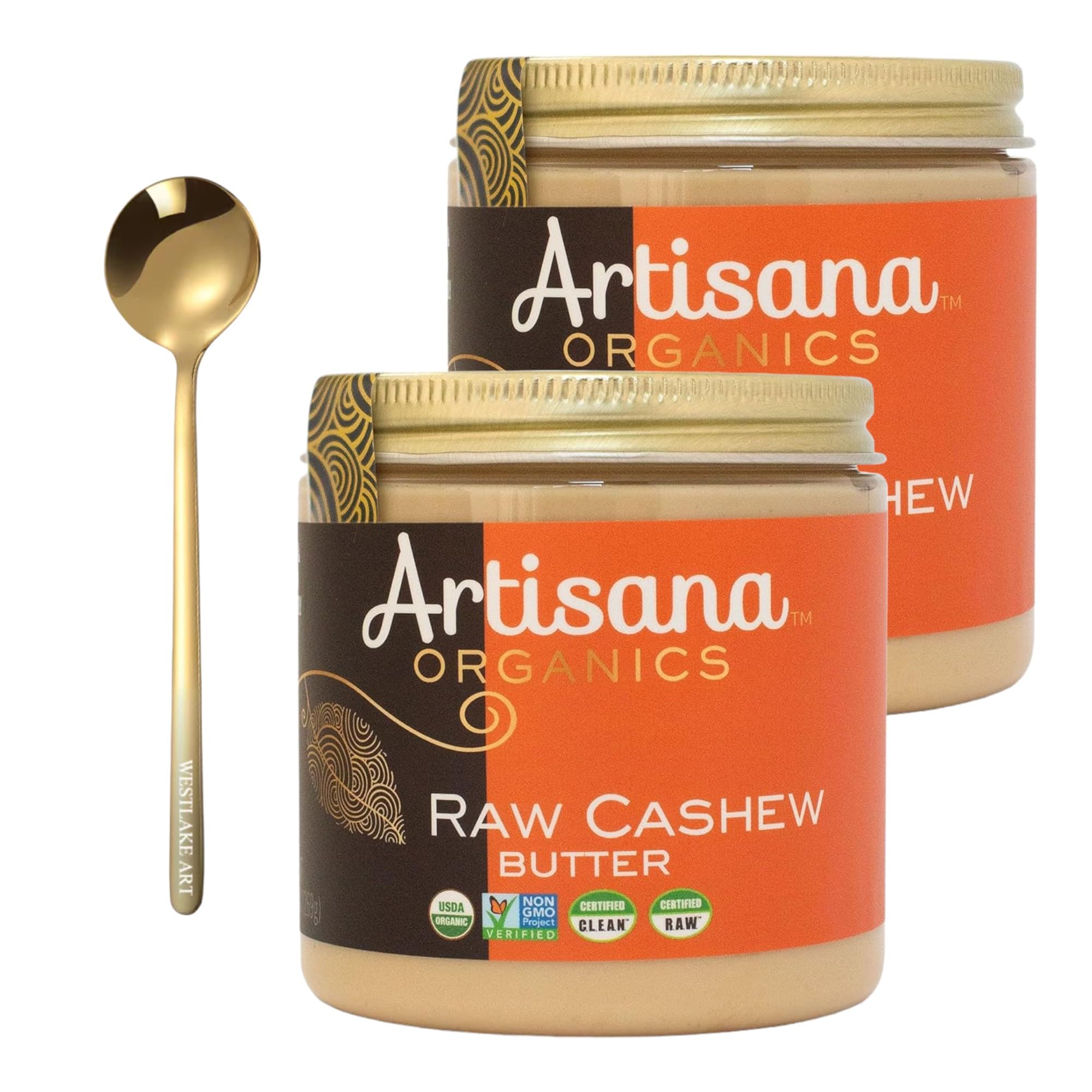 westlake artArtisana Artisana Organics Raw Cashew Butter, Paleo Cashew Butter Spread | Bundled with Golden Stainless Steel Spoon - Versatile & Nutrient-Rich, No Added Sugar, Vegan, Raw Cashew NutsUSDA Organic