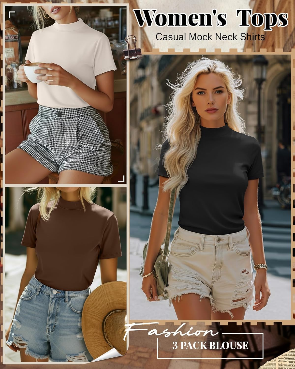 Ficerd 3 Pack Women's Mock Neck Shirts Short Sleeve Turtleneck Tops Slim Fitted Dressy Casual Tees Summer Basic Tshirts 2026 - Image 4