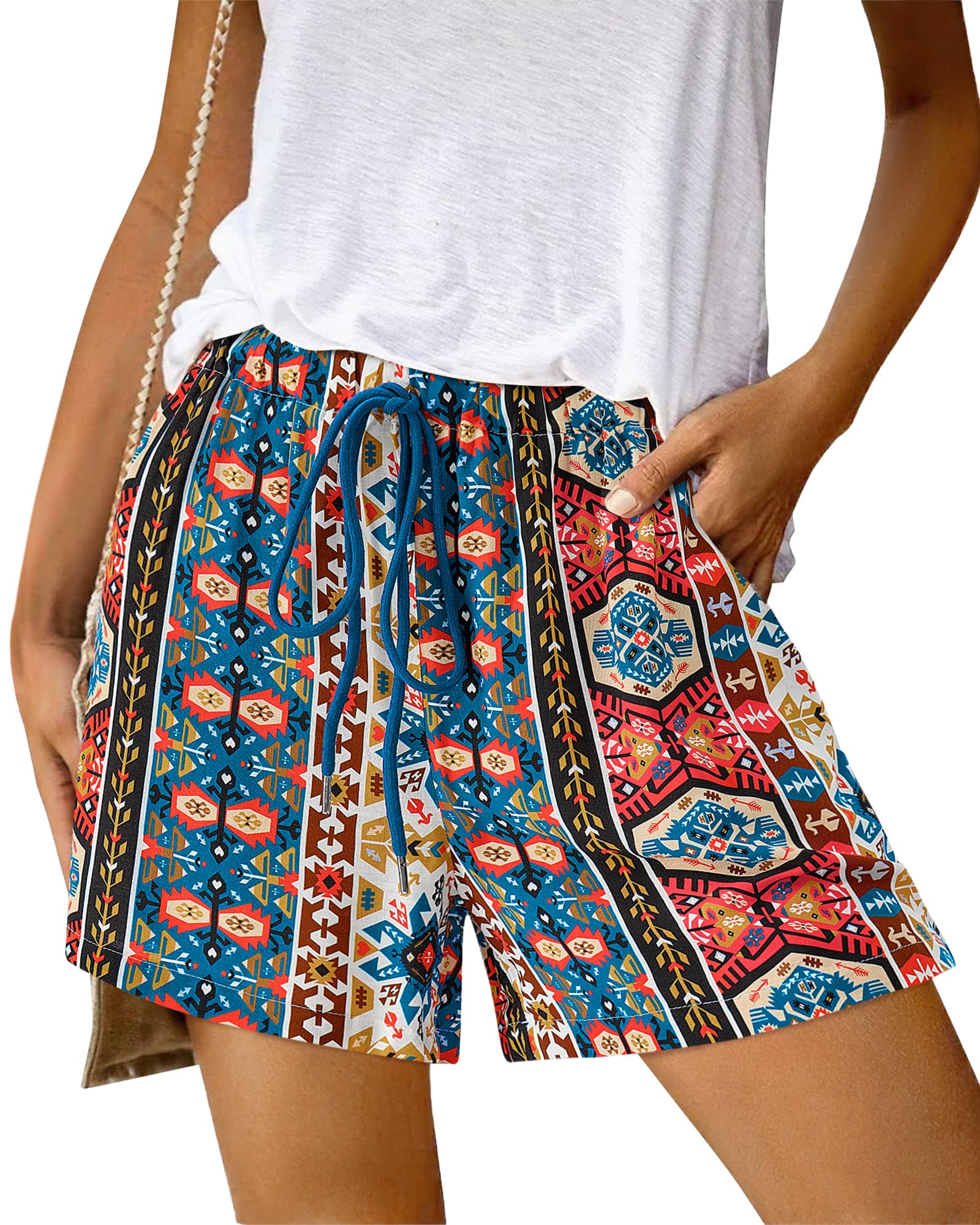BTFBM Womens Boho Spring Shorts 2026 Beach Vacation Clothes Elastic Waist Casual Printed Loose Short Lounge Pant Pockets