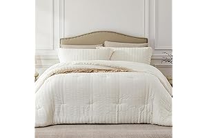 Beige Comforter Queen Size, 3-Piece Seersucker Bedding Set