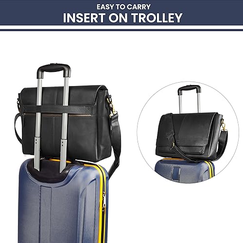 Miniatura 7 de LEATHER VILLAGE Bolso bandolera de cuero vintage, bolso hecho a mano de 15.5 pulgadas para hombres y mujeres, bolso de hombro para oficina, viajes y