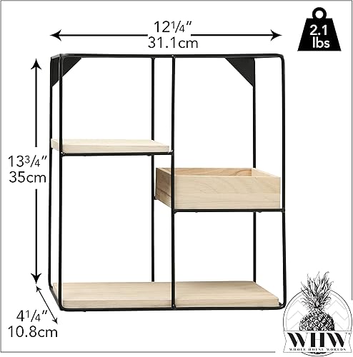 Miniatura 3 de Modernist Industrial Chic - Estantería flotante para montaje en pared, hierro negro, incluye 2 estantes planos, 1 contenedor, acabado transparente,
