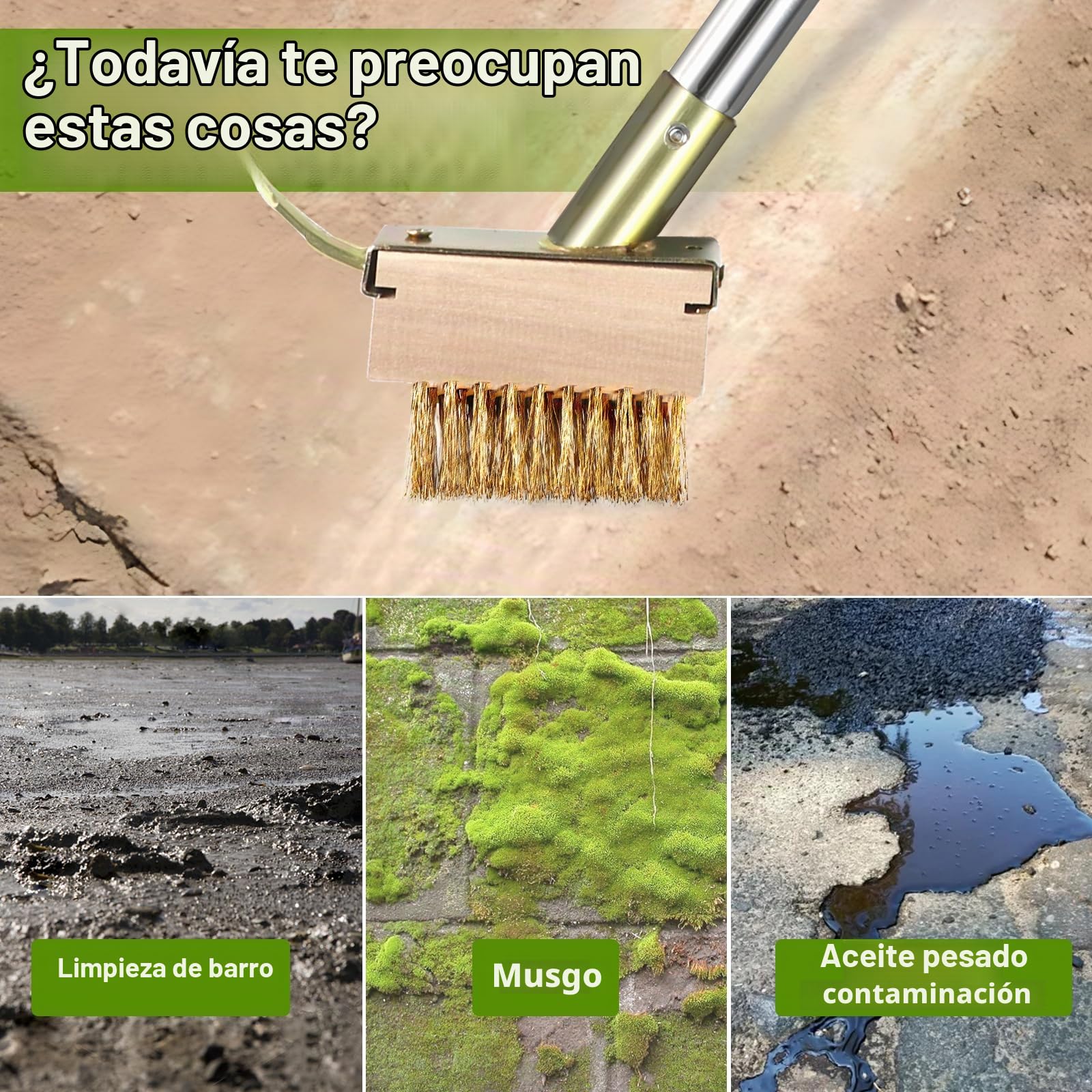 2 Piezas Cepillos de alambre para juntas 10cm Escoba metálica de jardín con 1 set mango telescópico 1,6m Escoba exterior para eliminar musgo, malas hierbas y suciedad en patio,terraza y jardín