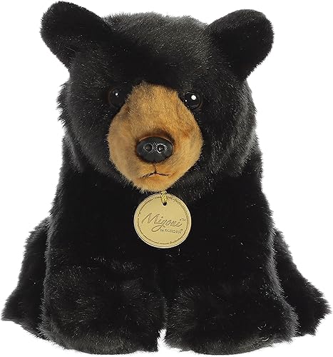 Aurora Adorable oso negro de peluche Miyoni, detalle realista, compañía entrañable, 9 pulgadas