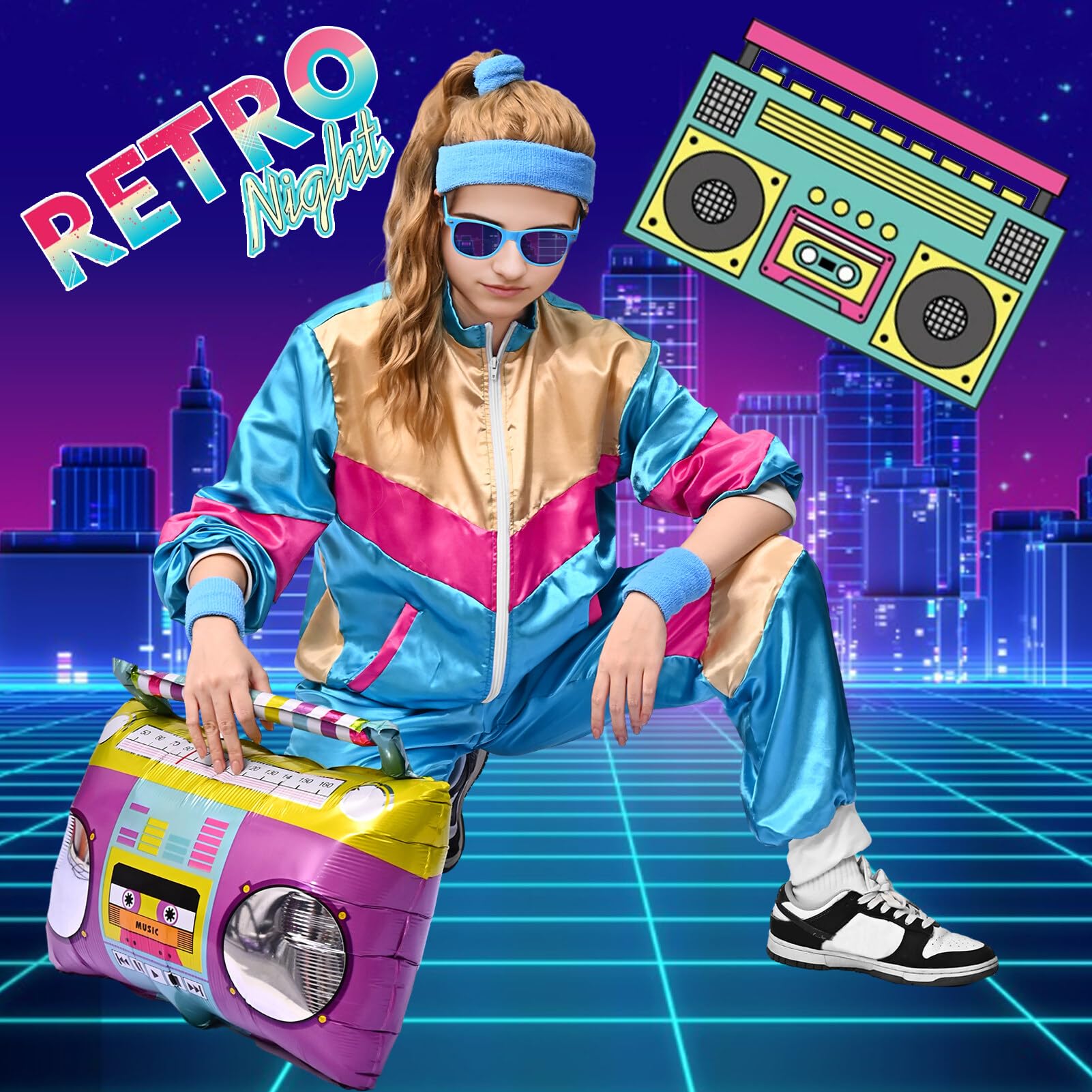 Amycute 80s Shell Suit for Men Women Retro 80s Tracksuit, 1980s Disco Fancy Dress 80s 90s Costume Outfits Adults Halloween - Image 3