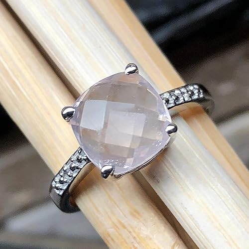 Miniatura 5 de Natural 1.5ct Pink Rose Quartz, White Topaz 925 Sterling Silver Engagement Ring Size 5, 6, 7, 8, 9