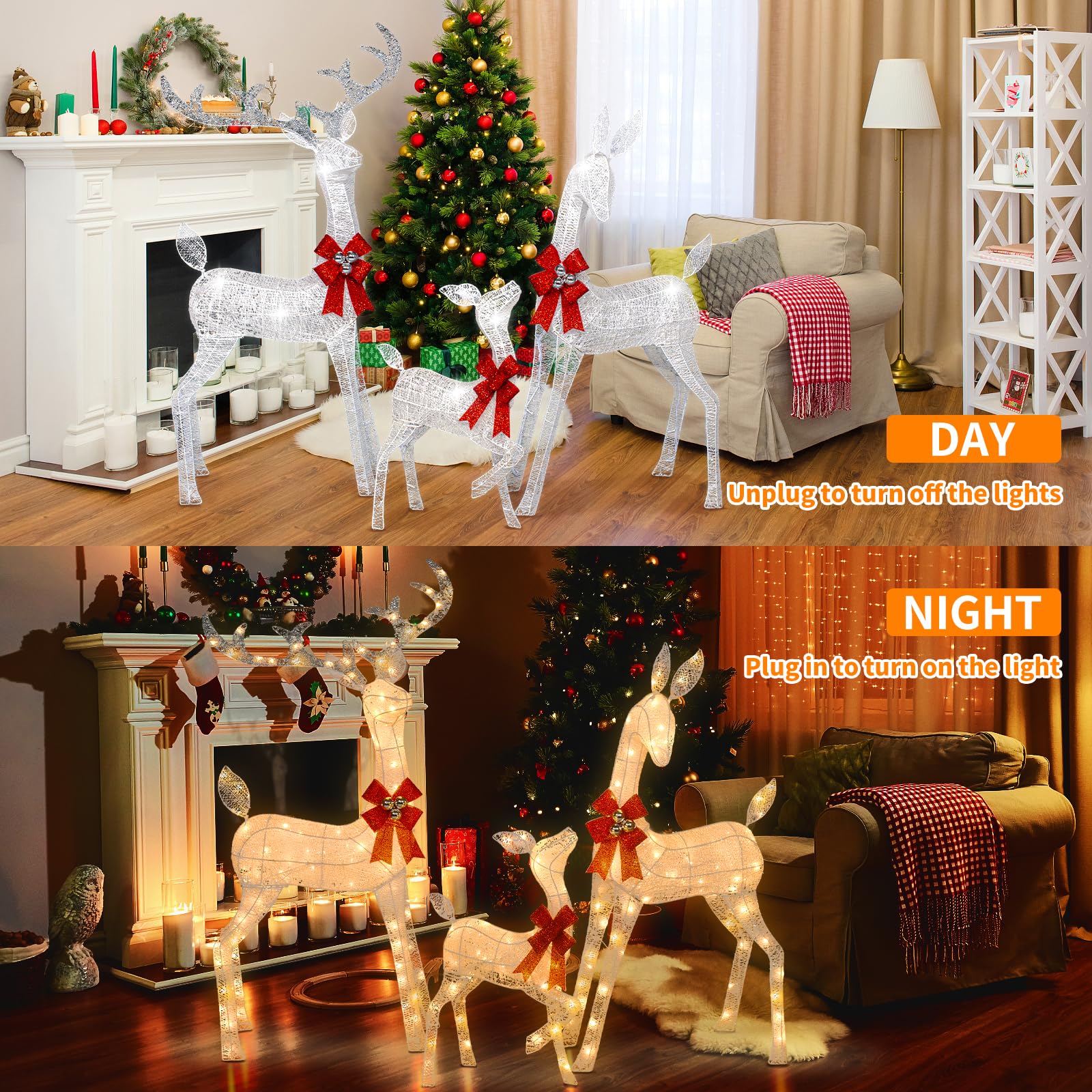 Paquete De 3 Decoraciones Failiares De Reno De Navidad Iluinadas Para Patio Al Aire Libre