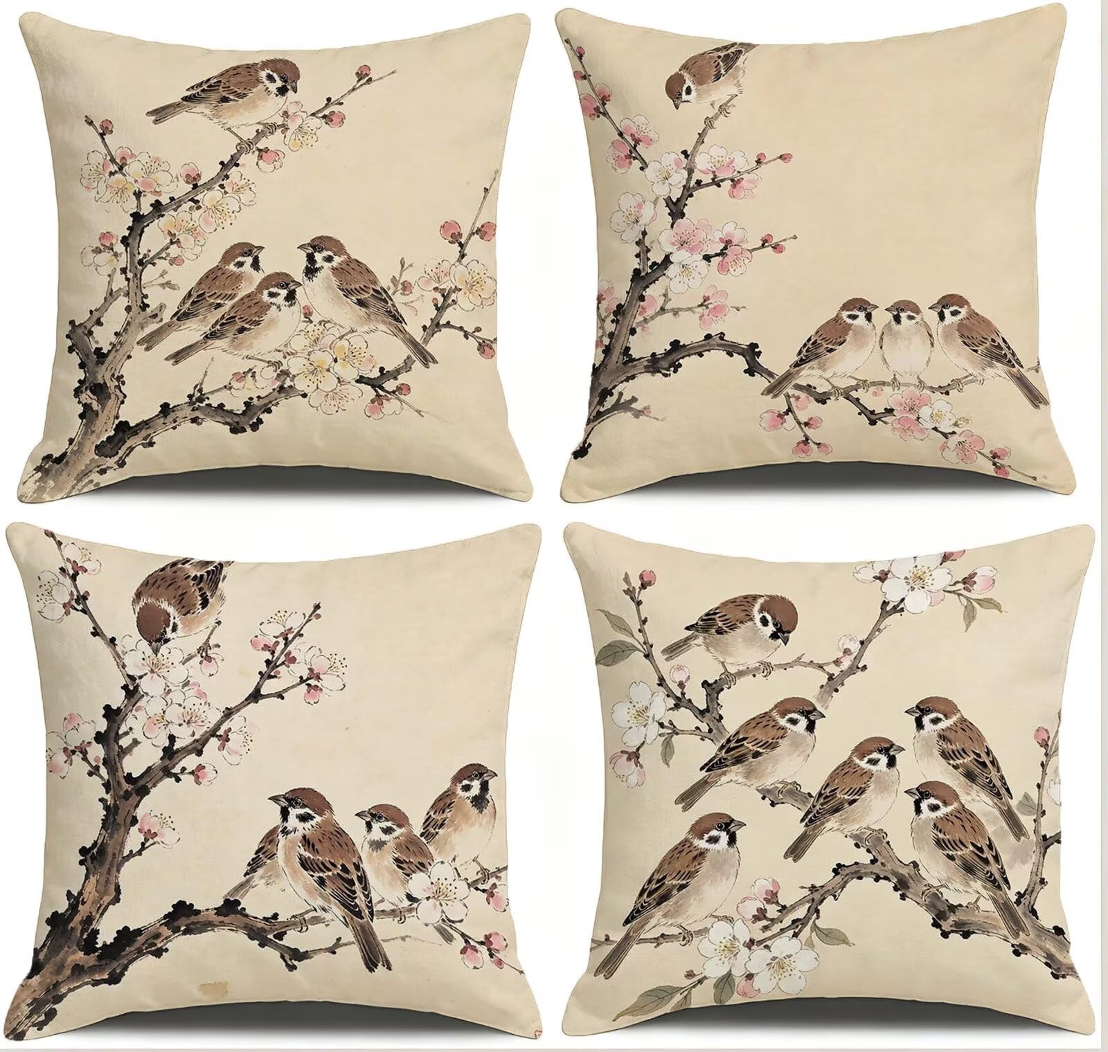 Coussin Exterieur Impermeable Beige, Taie Oreiller 45x45 Set de 4, Cod-3454