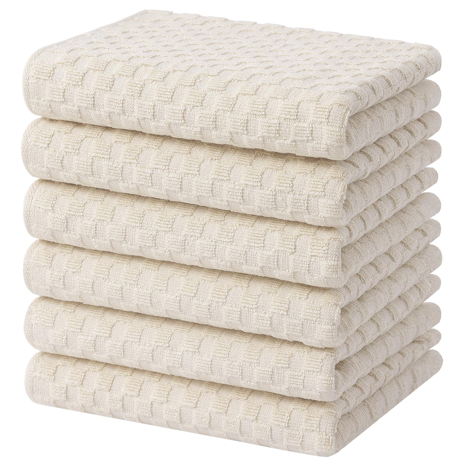 Homaxy Lot de 6 torchons de cuisine 100 % coton éponge (38,1 x 63,5 cm), doux et super absorbants, 380 g/m² réutilisables avec boucle de suspension, motif grille d'ananas, beige