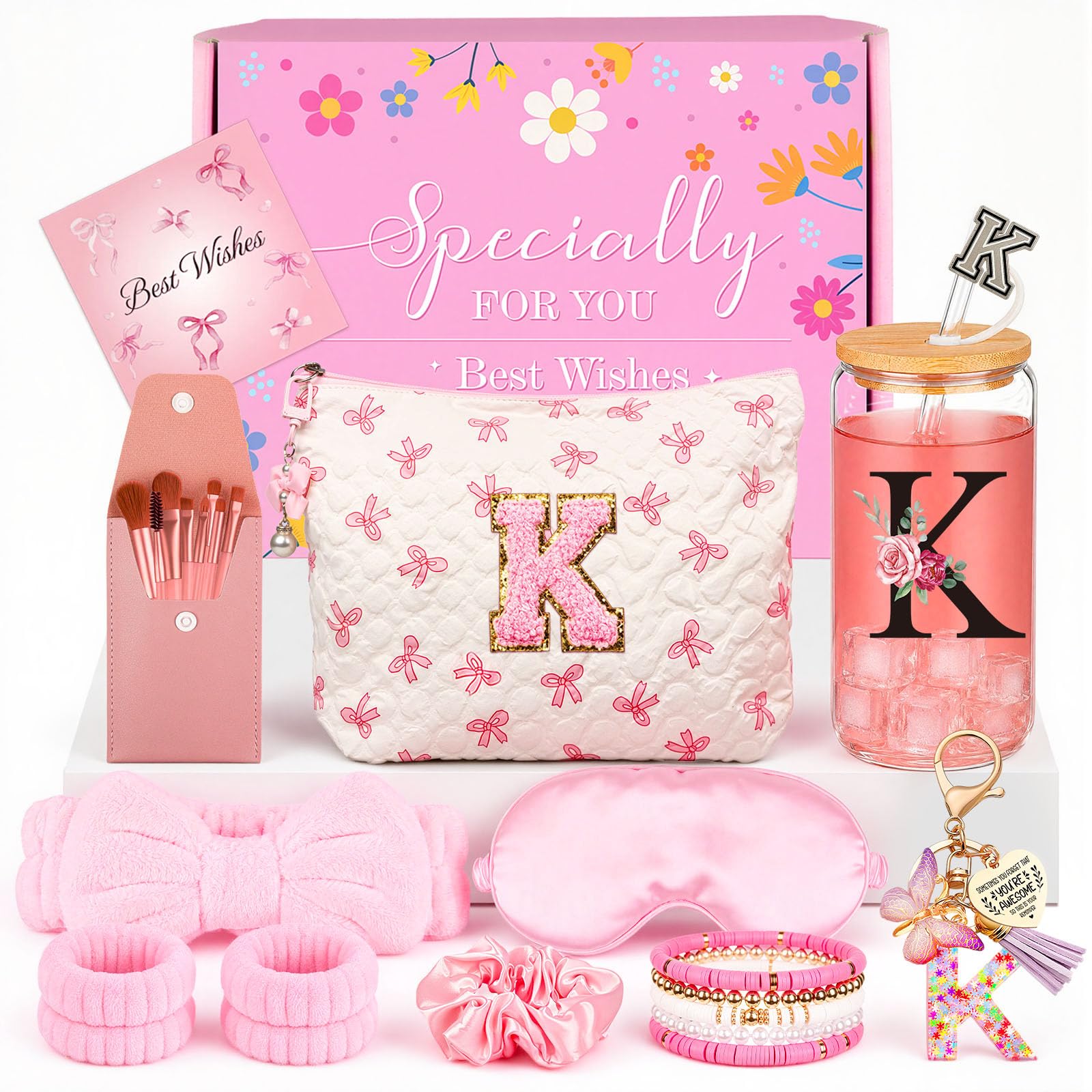 Giftota Girls Birthday Presents, 9-18 Year Old Girl Gifts Tween Girls Gifts for Girl Gift Set with Makeup Bag Makeup Brushes Bracelets Glass Cup with Lid and Straw