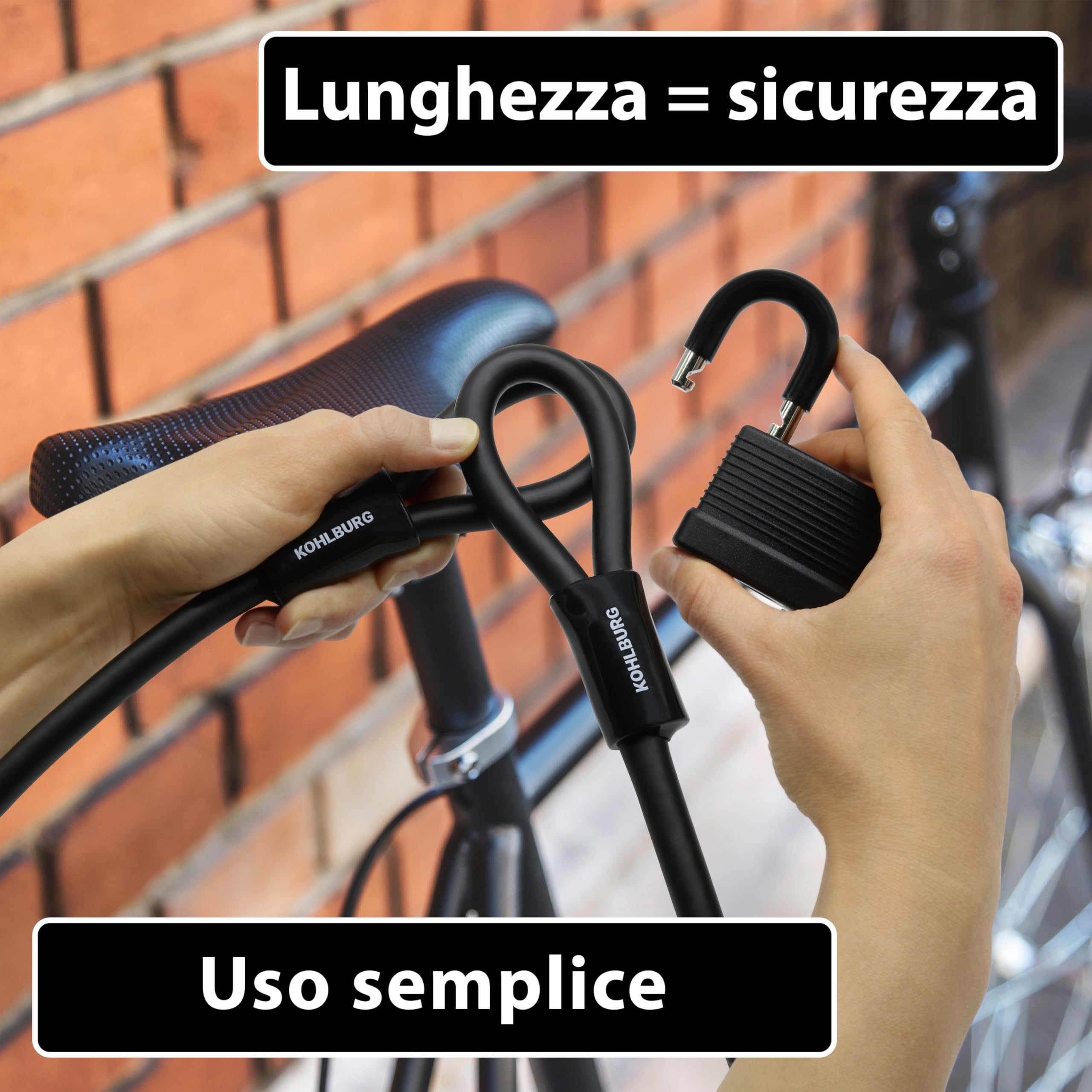 KOHLBURG cavo antifurto da 10 metri – lucchetto per bicicletta con 3 chiavi – chiusura a pressione – cavo in acciaio da 10 m come antifurto per bici, rimorchi, passeggini e mobili da giardino