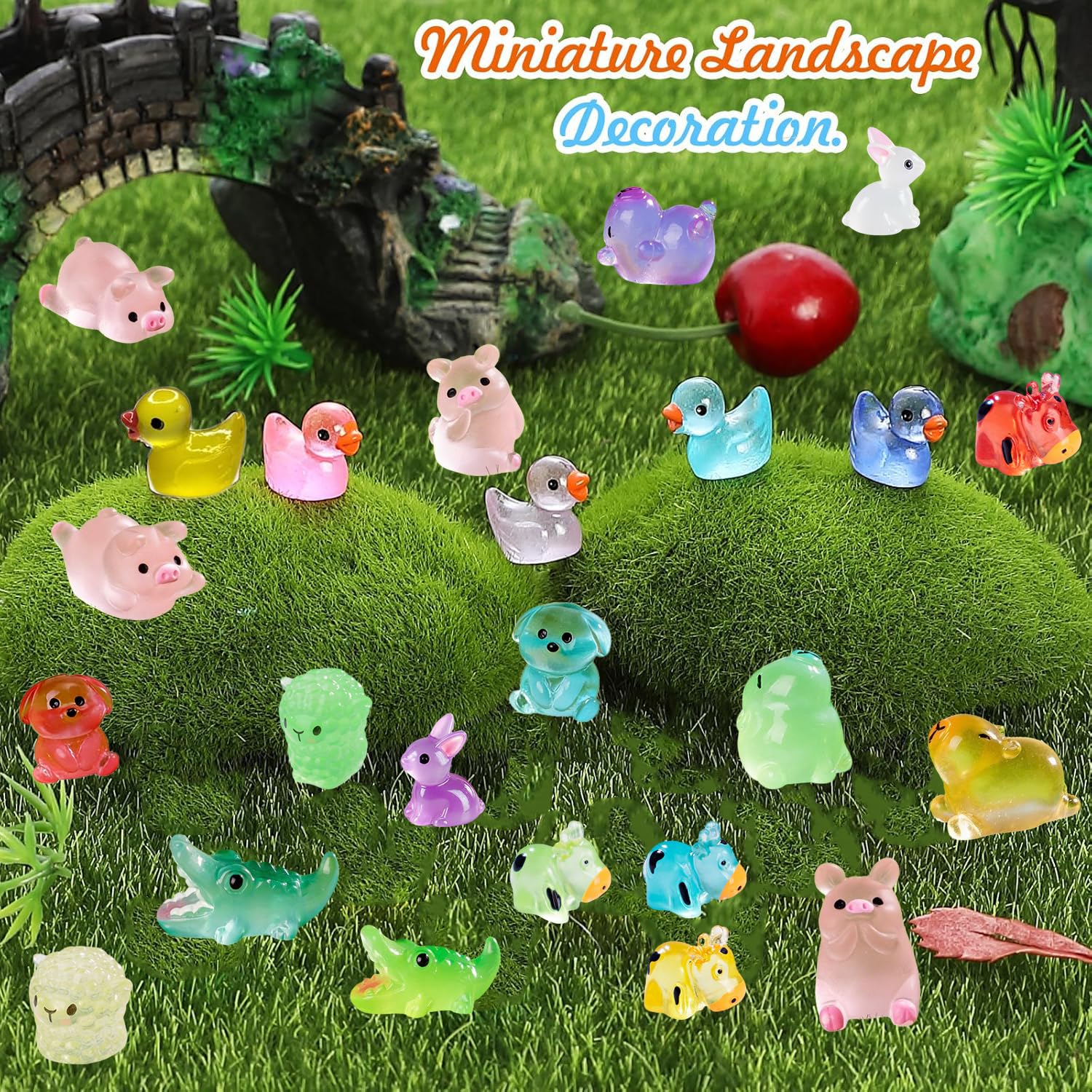 52pcs Mini Luminous Resin Animals,52 Styles Tiny Resin Animals Glow In The Dark Miniature Little Small Animal Figures for Micro Fairy Garden Landscape Accessories Dollhouse Hide Crafts Aquarium Decor - Image 2