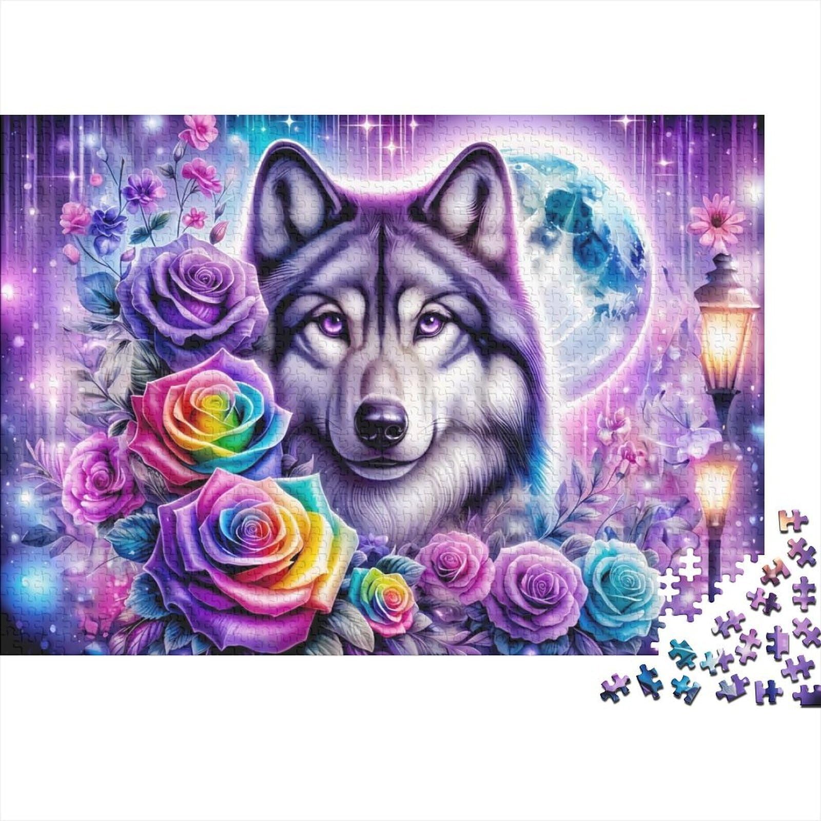 Rainbow Rose Wolf 1000 Pc Extra-thick Cardboard Jigsaw Puzzle