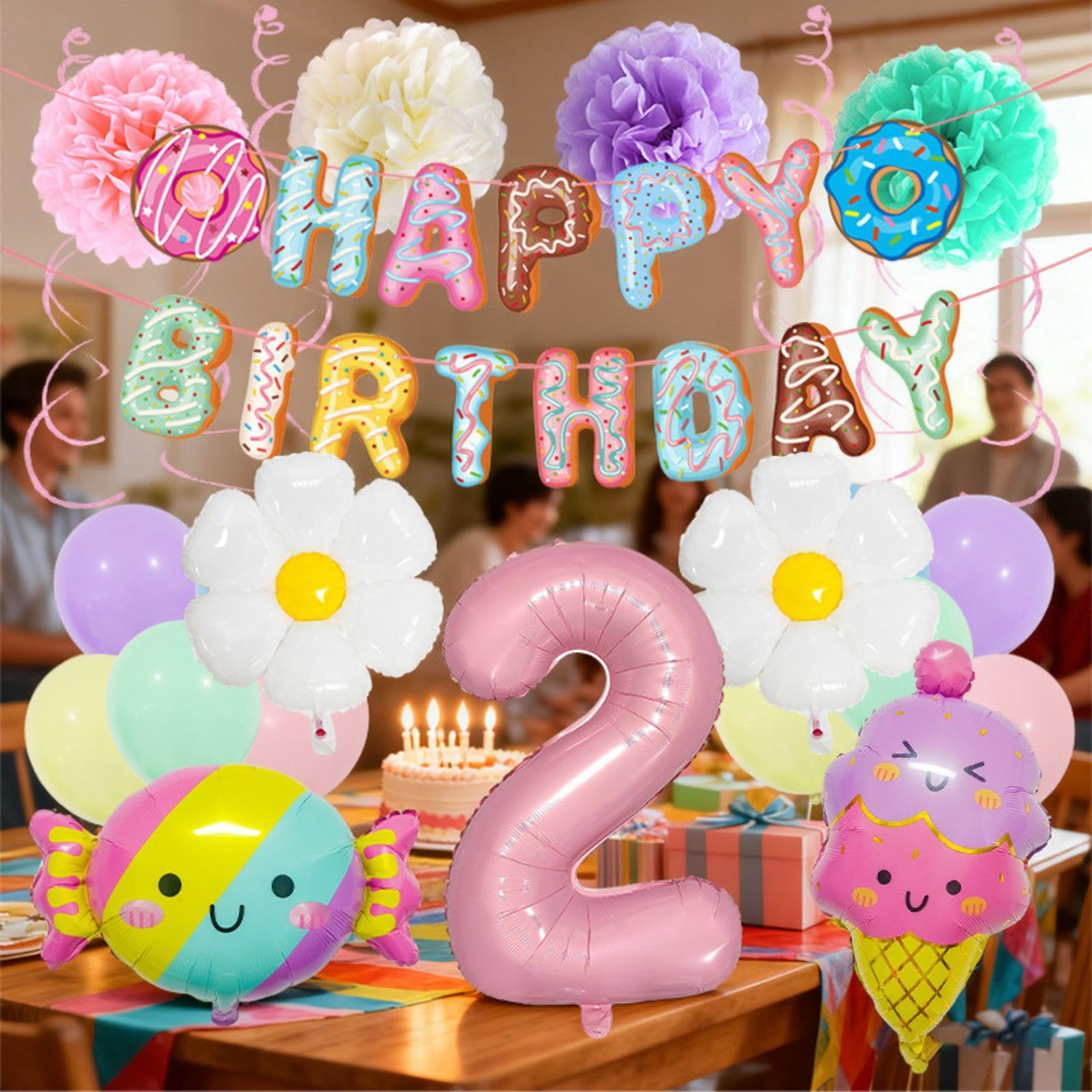 Amazon | home needs 誕生日 バルーン 数字 風船 ピンク ドーナツ