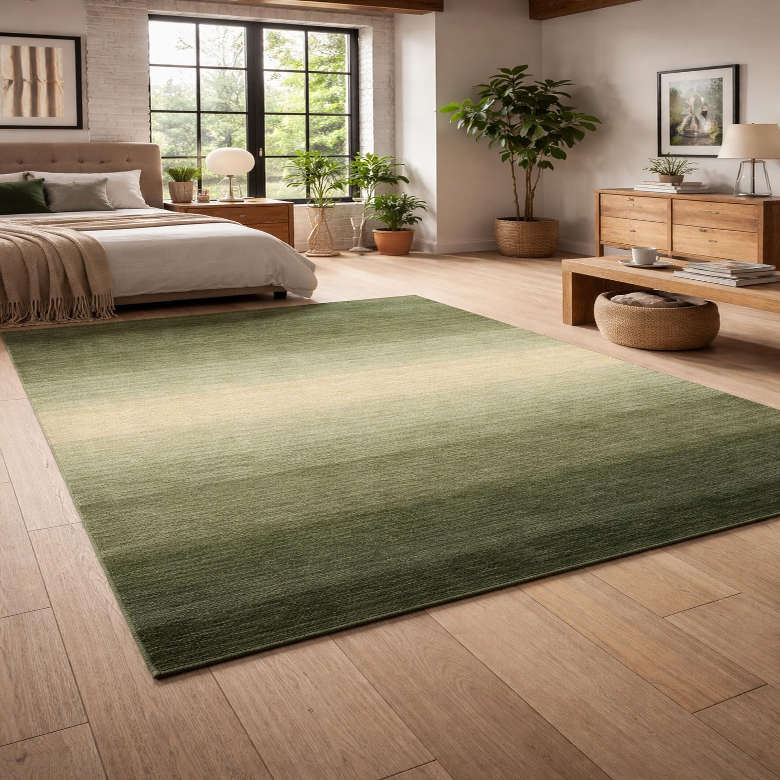 Tapis de salon vert moderne beige 150 x 150 cm tapis lavable chambre