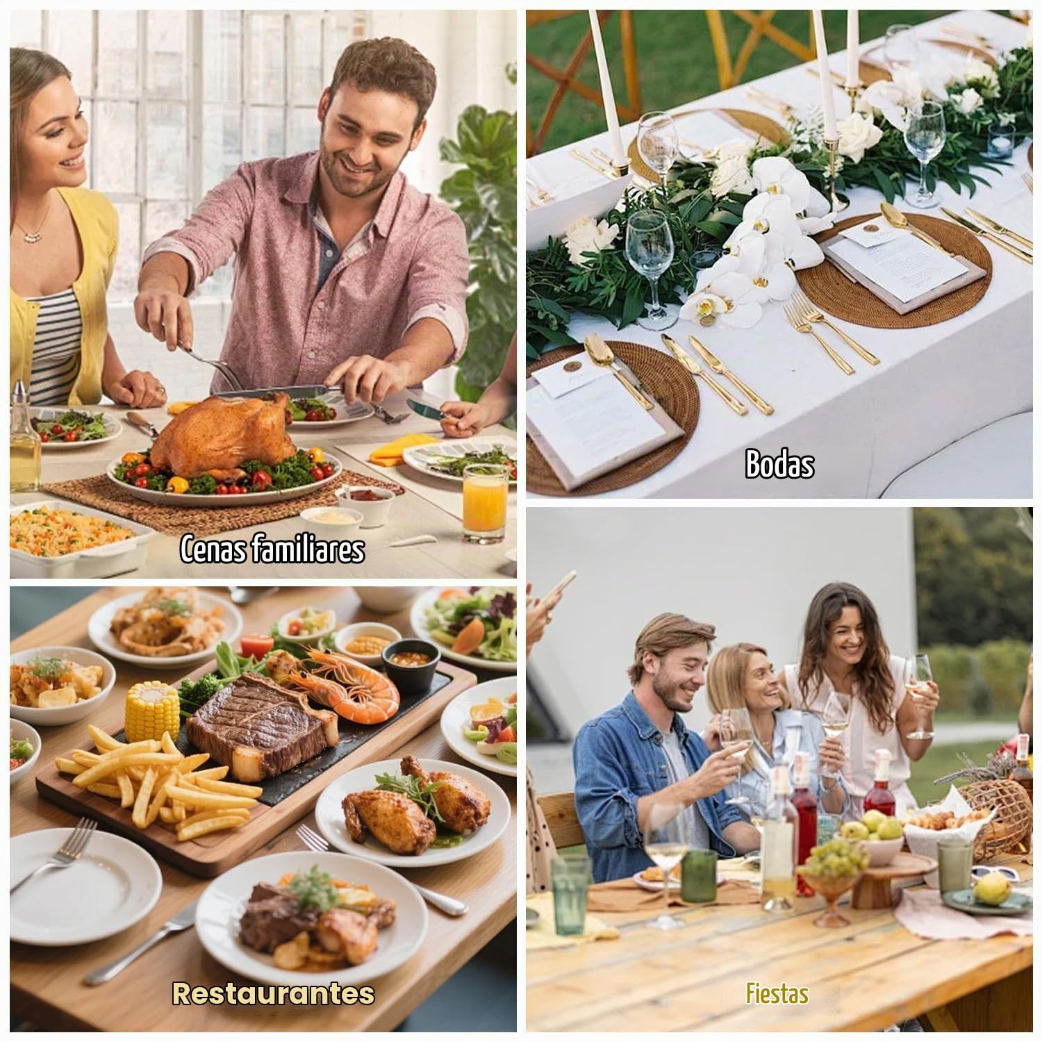 Juego de Cubiertos de 24 Piezas, Juego de Regalo de Cubiertos de Acero Inoxidable, Juego de Cuchara, Tenedor y Cuchillo para Carne para el Hogar, Cocina, Restaurante, Boda(Oro)