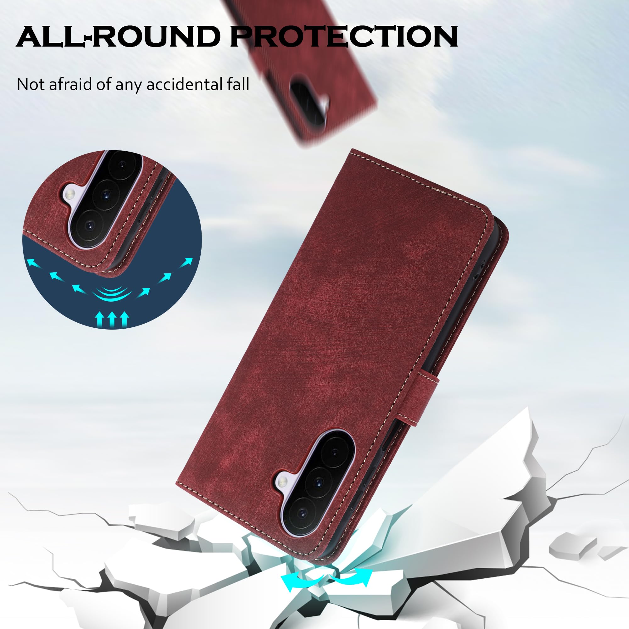 Etui ze skóry PU na Samsung Galaxy A27 5G (6,7"), etui na telefon z przegródką na karty, funkcją podpórki i zamknięciem magnetycznym - czerwone