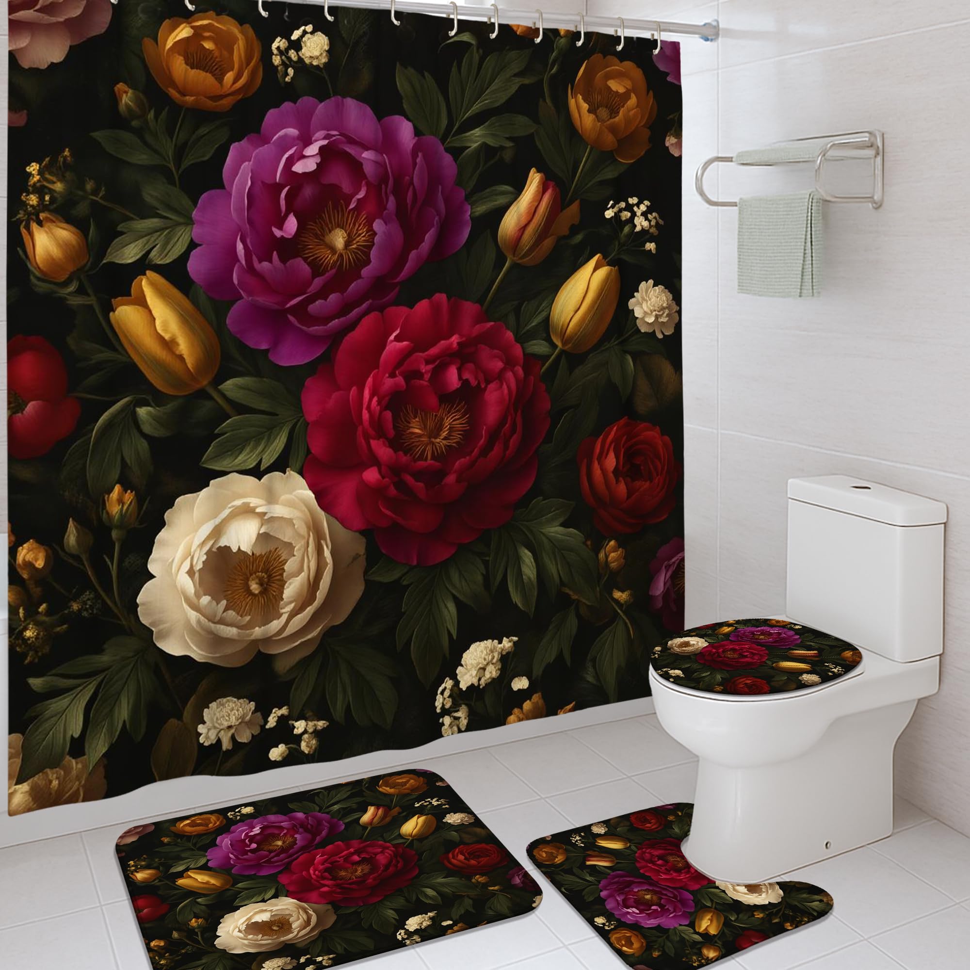 Rideau de douche en tissu de qualité supérieure pivoine rétro 183 cm
