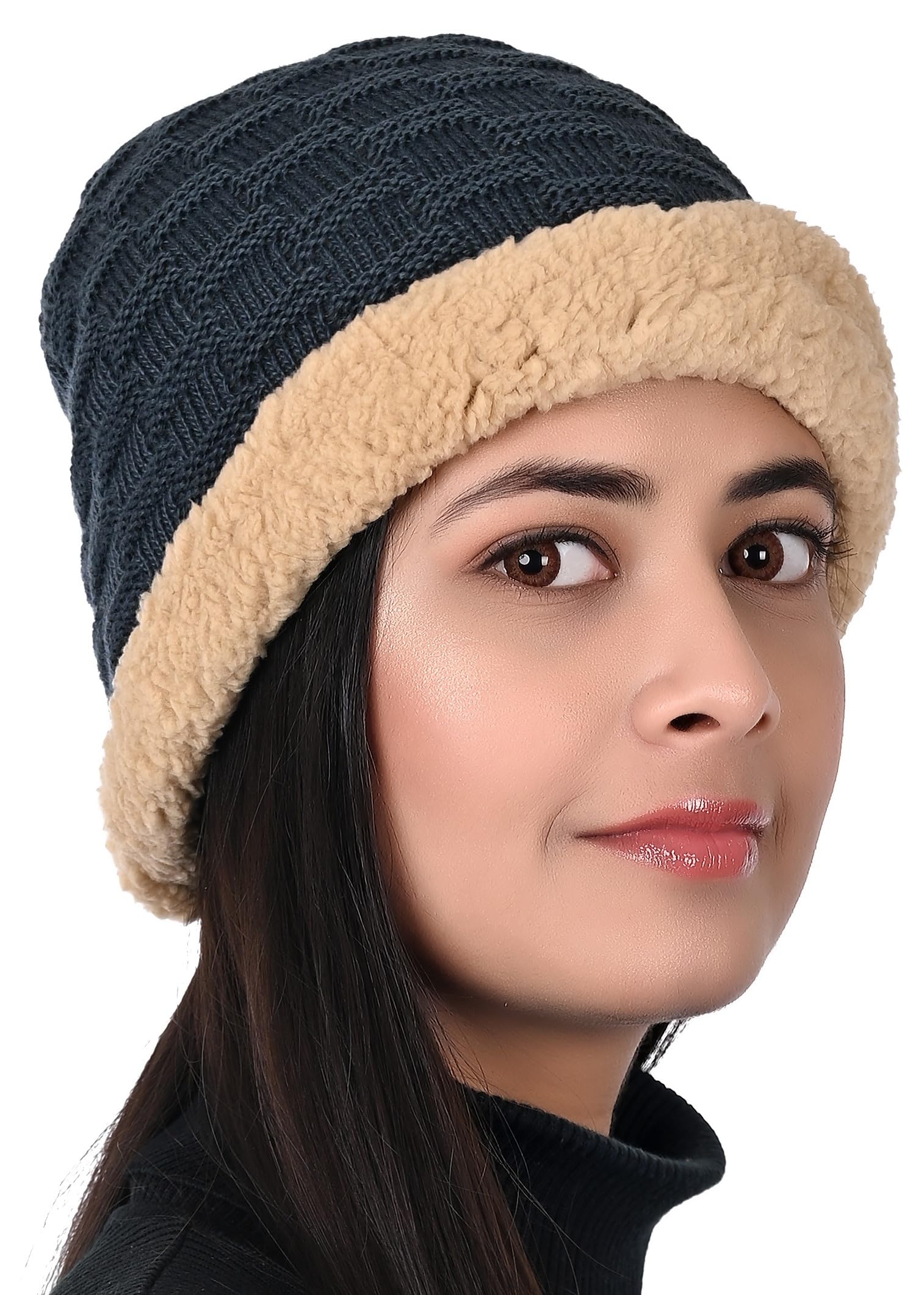 mukhaksh Women's Wool Cap (Ladies Navy Blue Winter Beanie (1)_Navy Blue_Free Size)-picture-10