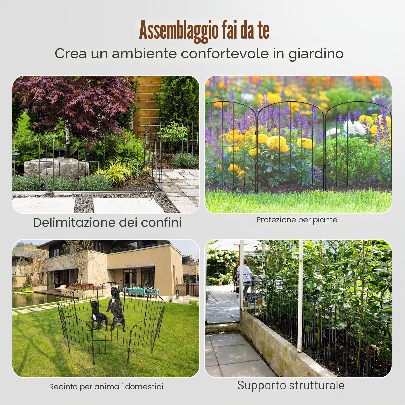 VEVOR Recinzione da Giardino in Metallo 61x33 cm da 10 Barriera per Animali Domestici Senza Scavo 5,08 cm Spaziatura dei Picchi, Recinzione Decorativa in Metallo 10 Pezzi per Giardino Cortile Aiuola
