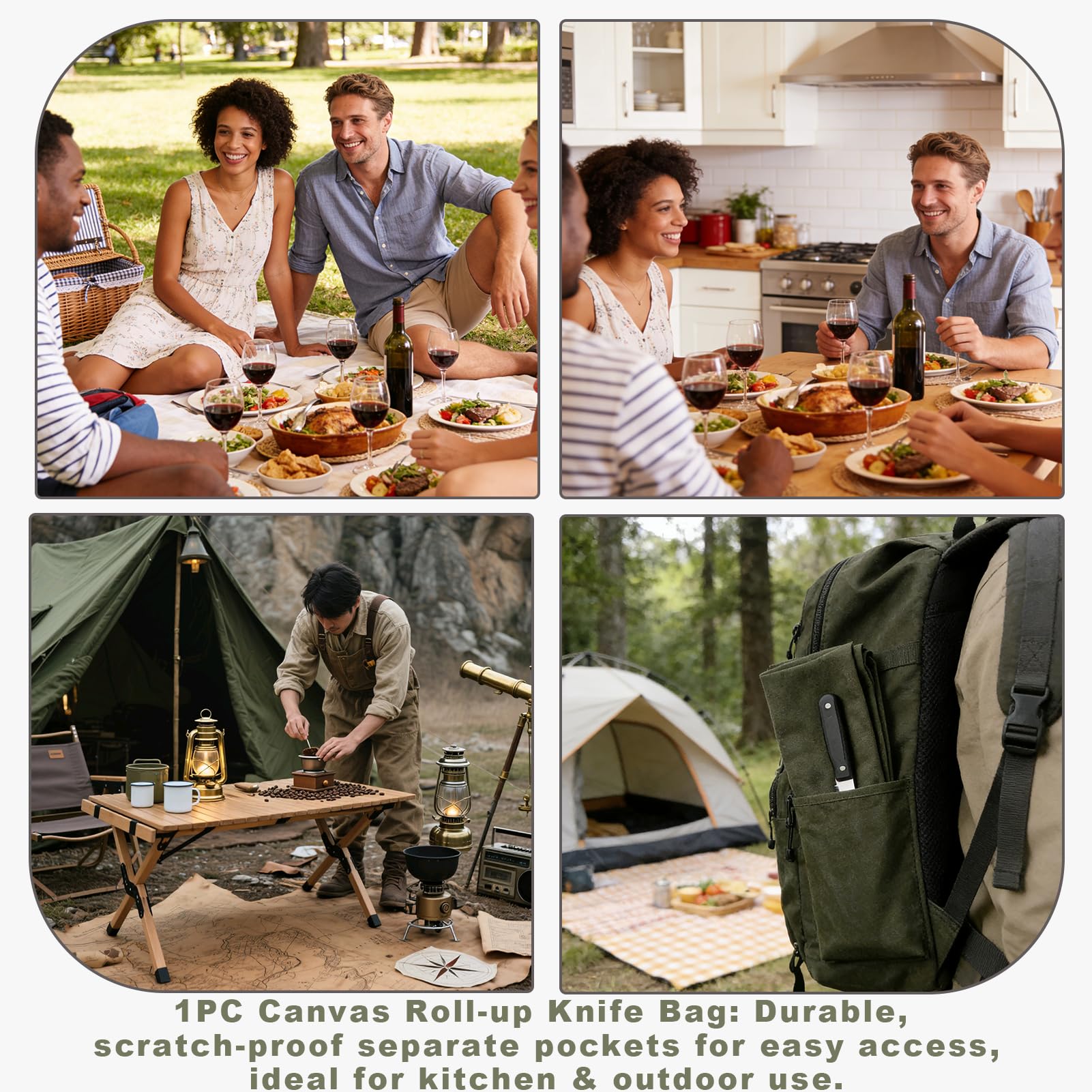 Messertasche,Rolltasche für Kochmesser,Koch Messer Roll Bag,Messertasche Kochmesser mit 7 Fächern fürMesser und Löffel,wasserfeste langlebigeMesser-Rolltasche für Camping Wandern