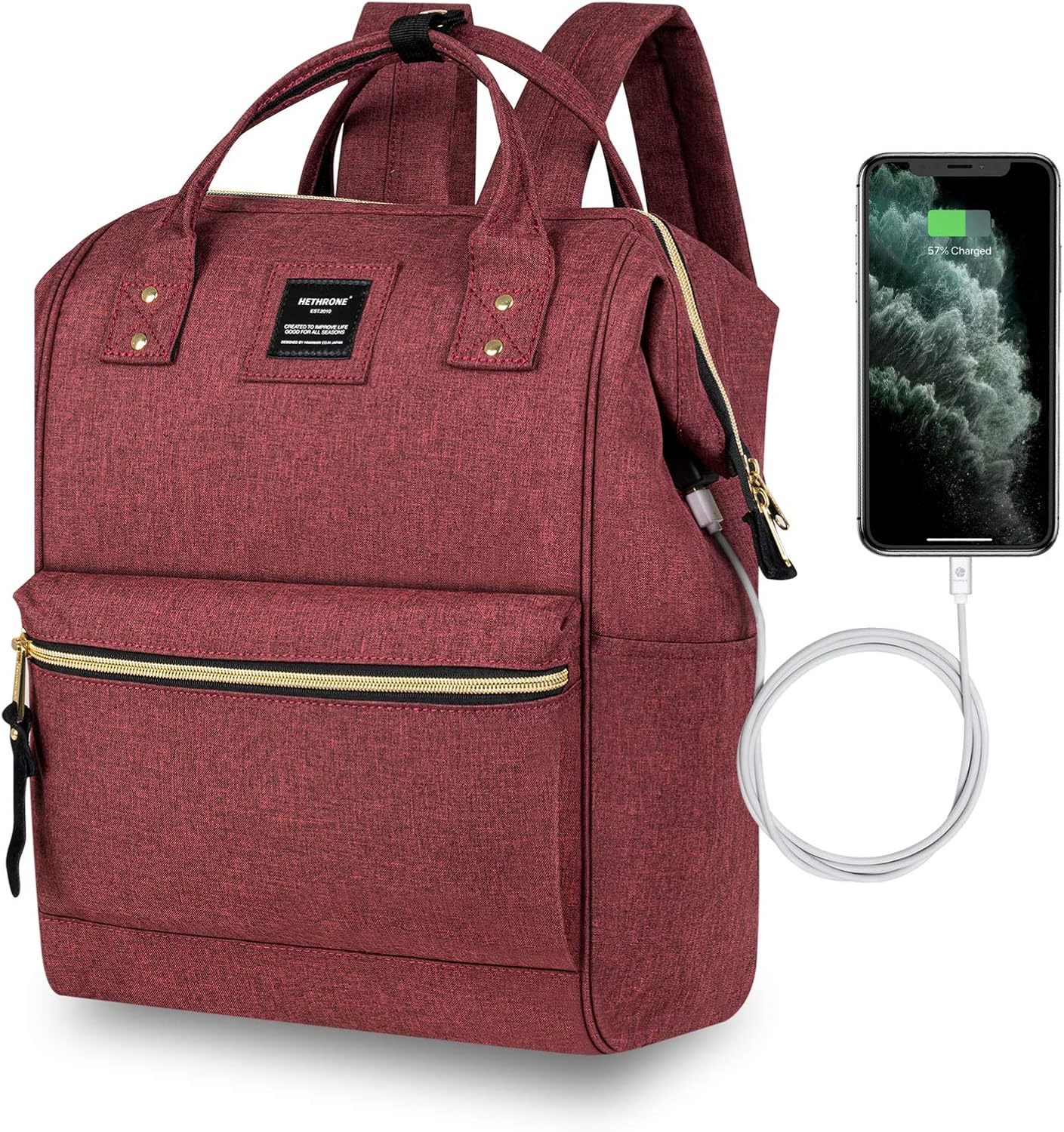 Hethrone Womens Laptop Backpack 15.6 Inch Stylish Anti Theft Casual Travel Computer Rucksack Water Repellent School Backpack with USB Matte Wine red