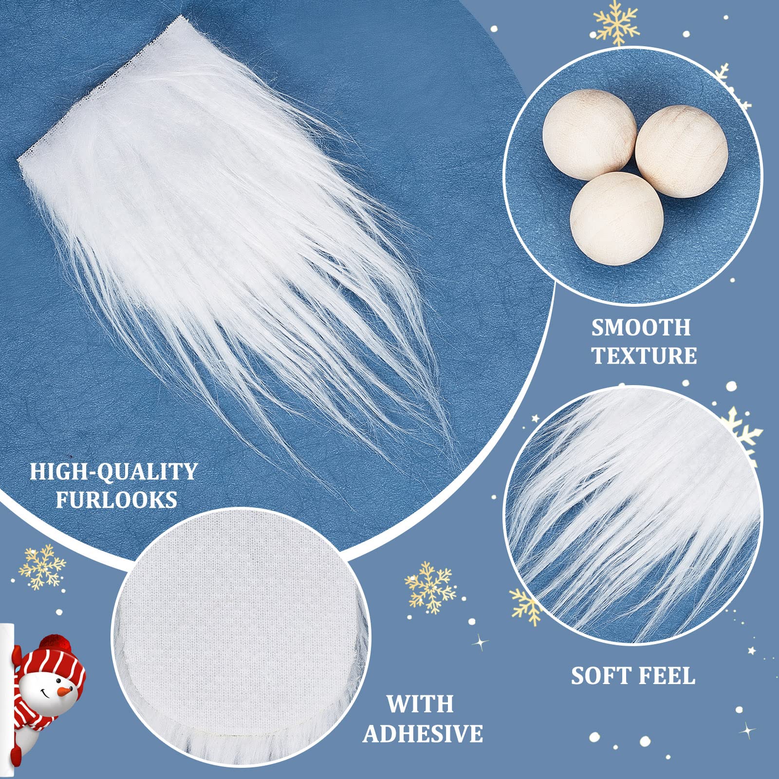 GORGECRAFT 6 Pieces Gnome Beard Unfinished Wooden Balls Braids Dwarf Beard Kit Faux Fur Beard Hair Set for DIY Handmade Gnome Sewing Craft Patches Easter Christmas Party Supplies - Image 4
