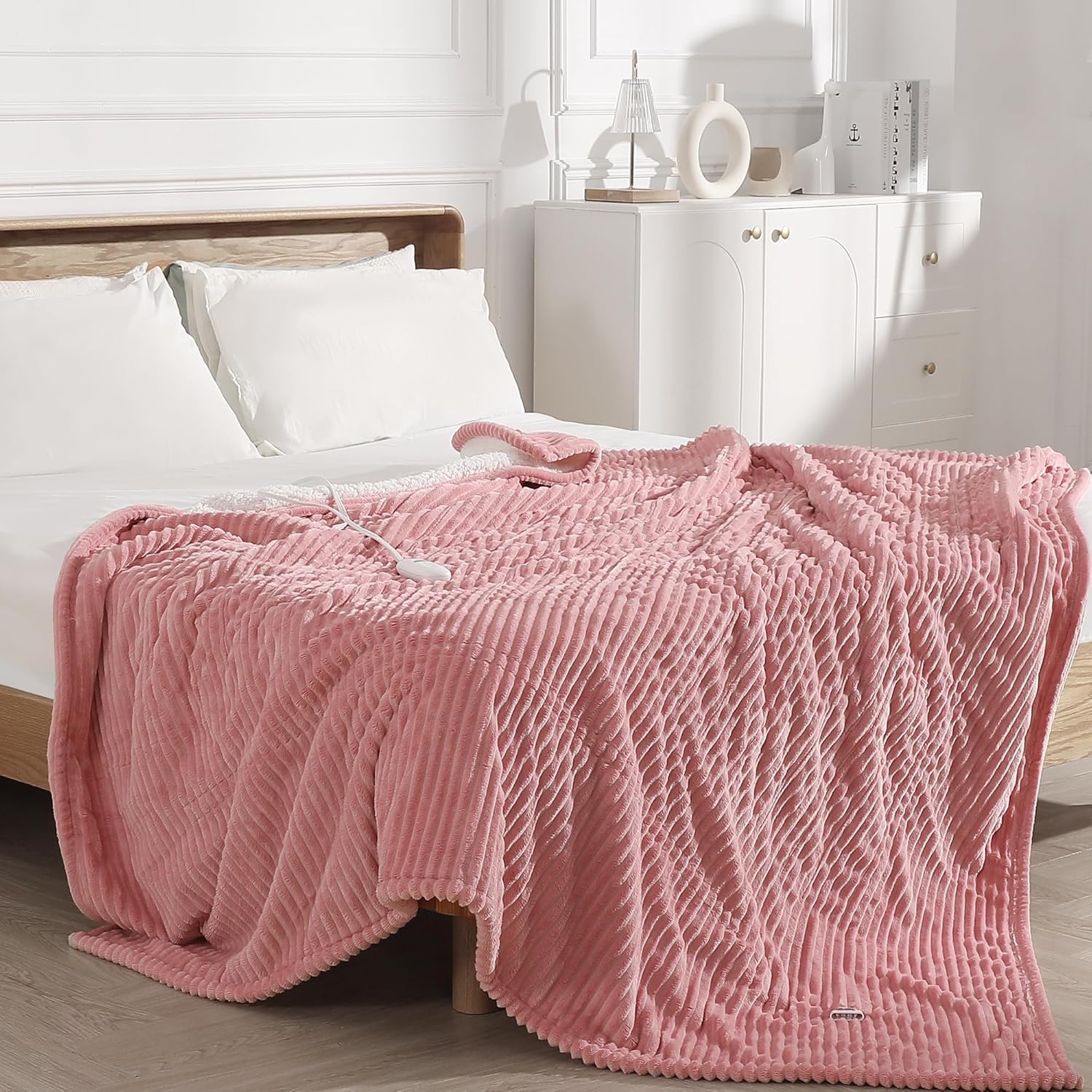 Electric Blanket Full Pink Heated Blanket 72x84 inch, Ultra Soft Flannel Sherpa Warming Blanket for Adults, 5 Heating Levels & 10 Hours Auto-off, Machine Washable Heat Blanket, Great Gifts for Grandma