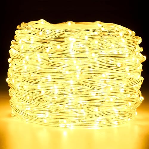 Miniatura 4 de Areker Luces de Navidad para exteriores, color blanco cálido, 500 LED de 82 pies, luces de árbol de Navidad para interiores, IP65 impermeable con 8