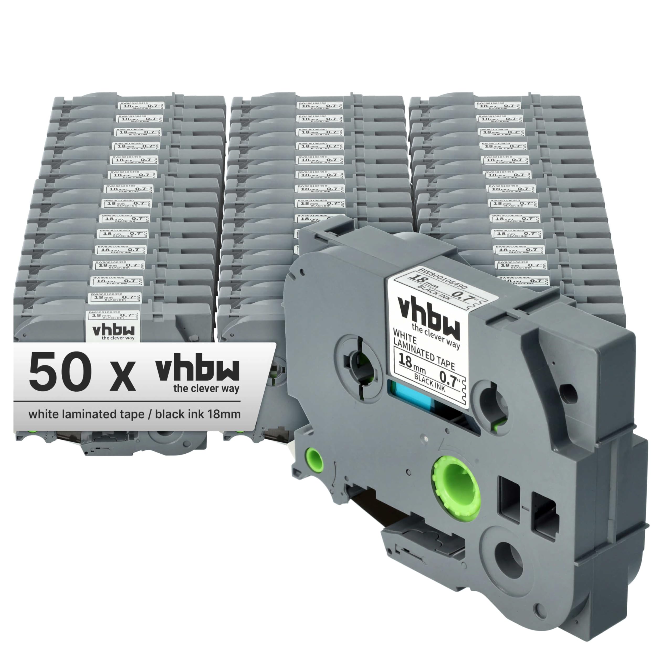 vhbw 50 x taśma do etykiet, kompatybilna z drukarką etykiet Brother PT 340, 350, 3600, 540, 550, 310 CC, 340 C, 540 C 18 mm, czarno-biała