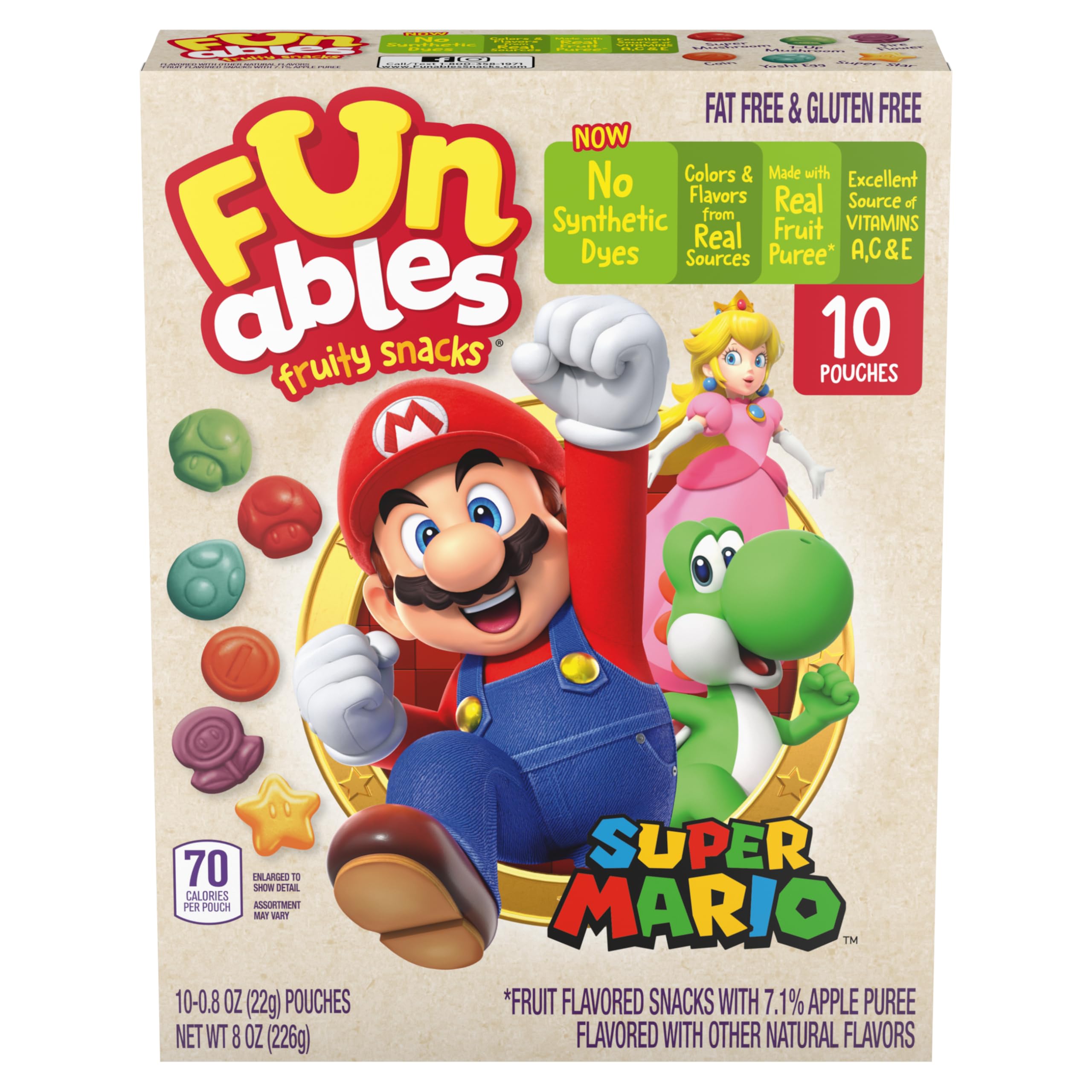 Fruity Snacks, Super Mario, Assorted Fruit, Flavored Snacks, 0.8 oz 10 ct