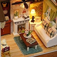Vista 4 de Kit de casa de muñecas en miniatura para bricolaje, casa de muñecas realista en miniatura 3D de madera, habitación de muñeca con muebles, luces LED
